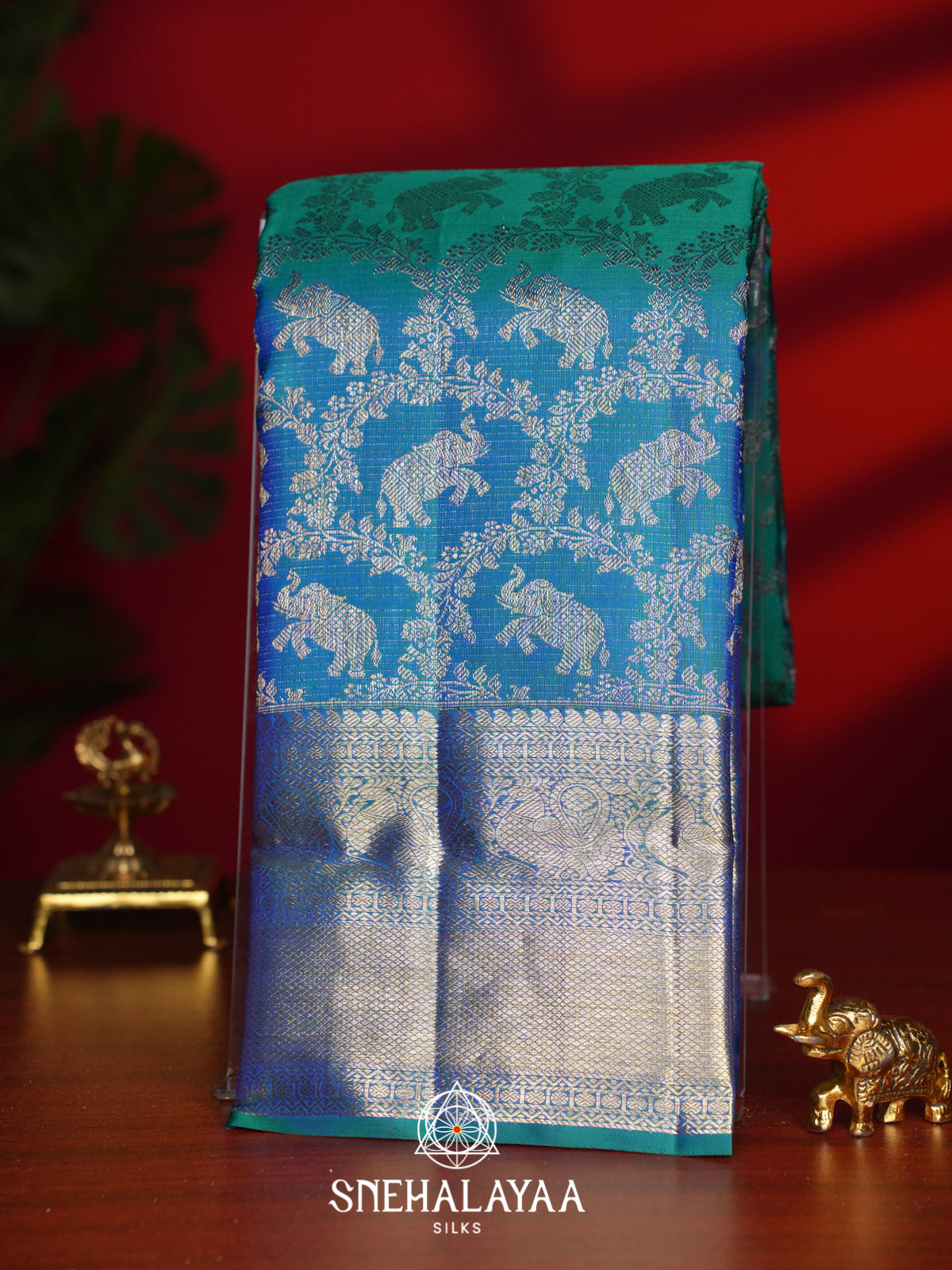 Peacock Blue Kanjivaram Silk Saree