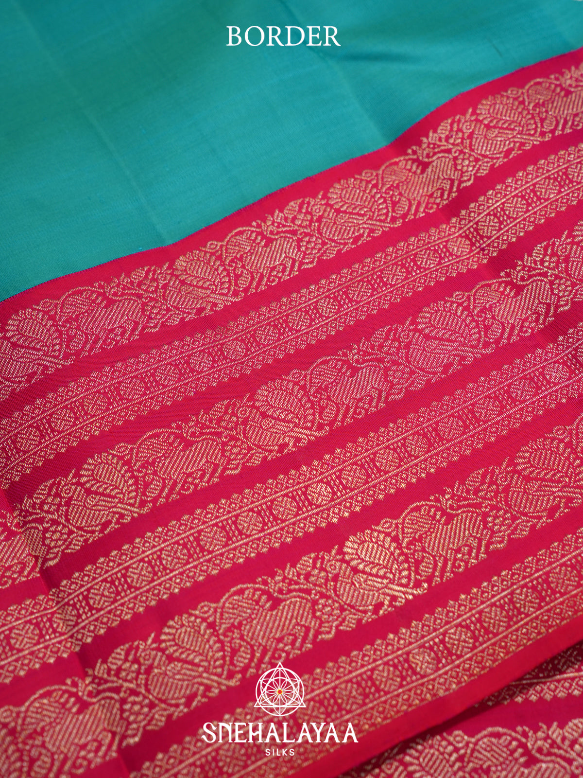 Teal Green Kanjivaram Silk Saree