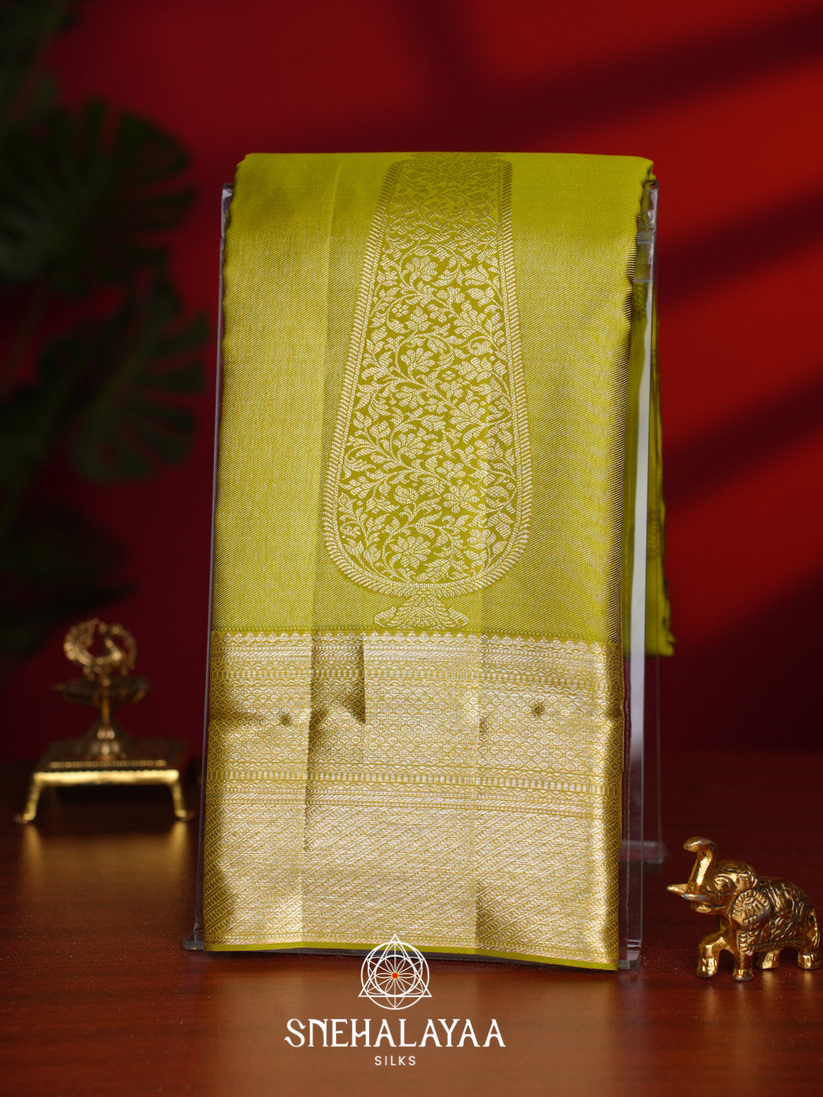 Lime Green Kanjivaram Silk Saree