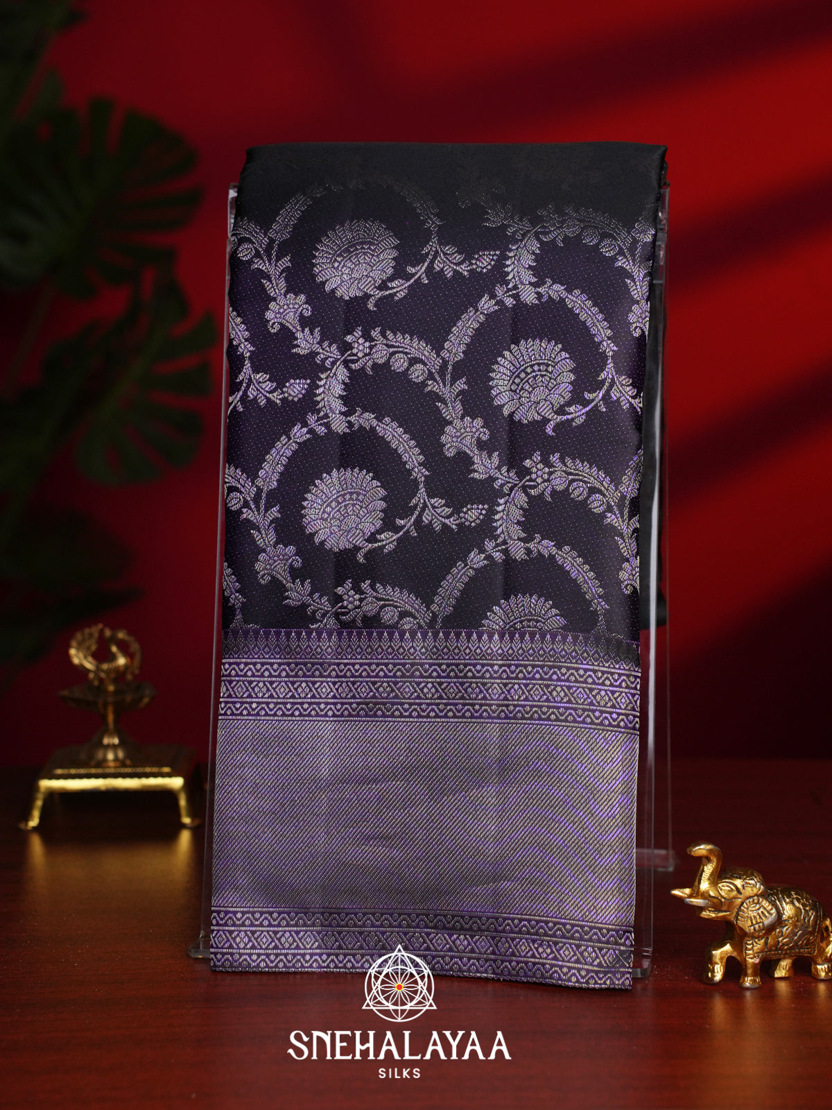 Aubergine Purple Kanjivaram Silk Saree
