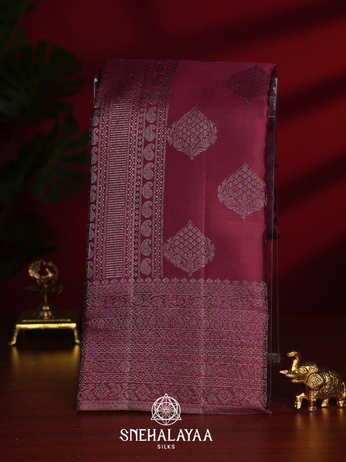 Wine Red Kanjivaram Silk Saree