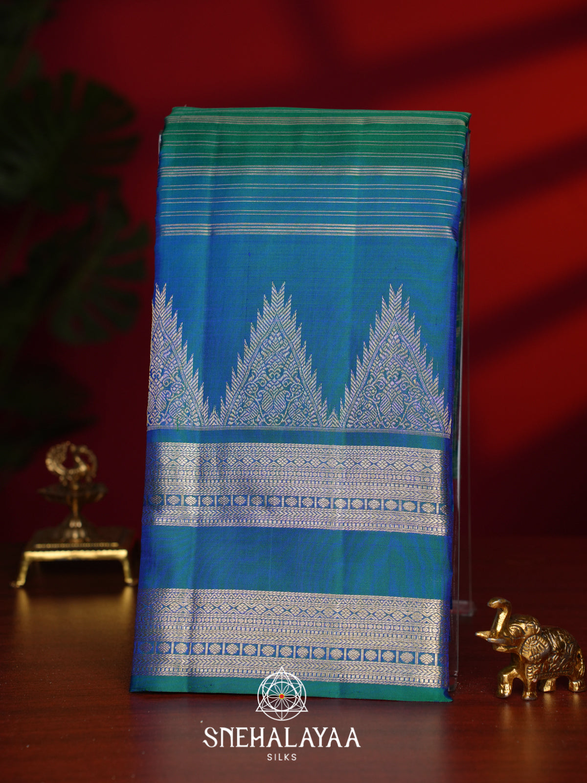 Peacock Blue Kanjivaram Silk Saree