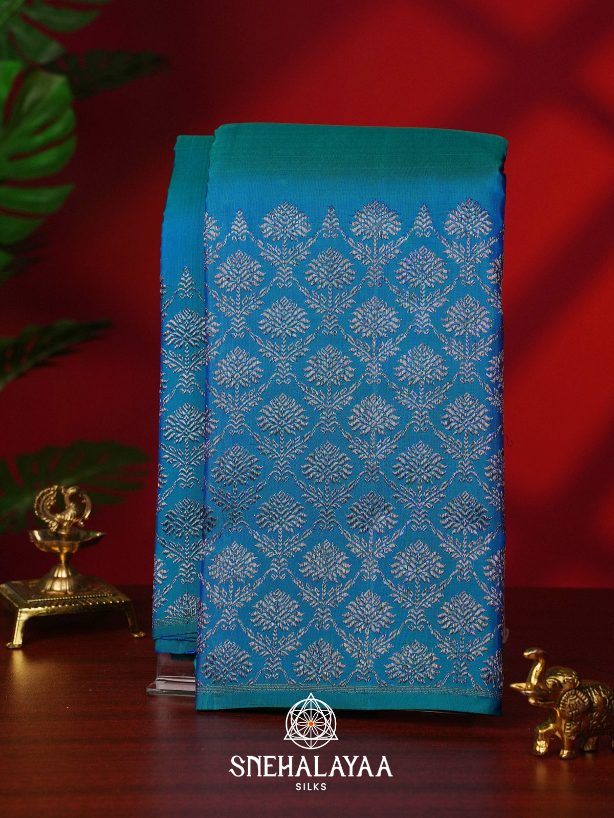 Peacock Blue Kanjivaram Silk Saree