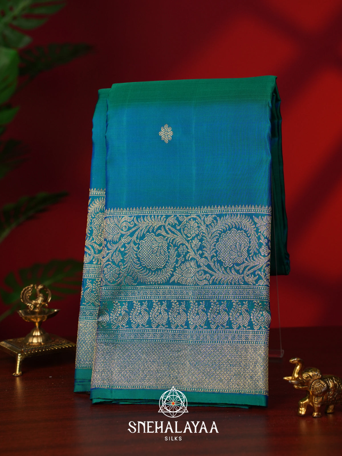 Peacock Blue Kanjivaram Silk Saree