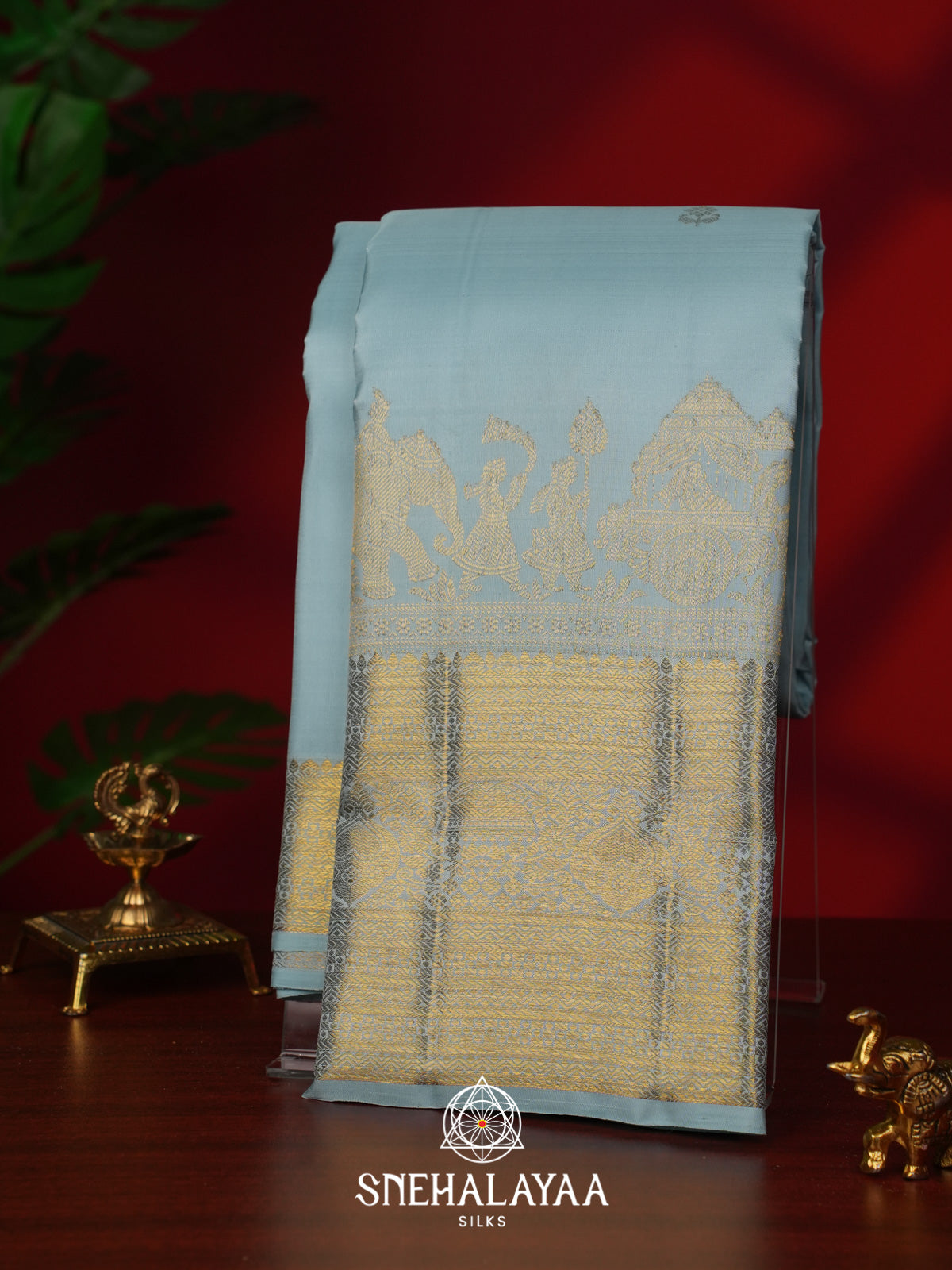 Ice Blue Kanjivaram Silk Saree