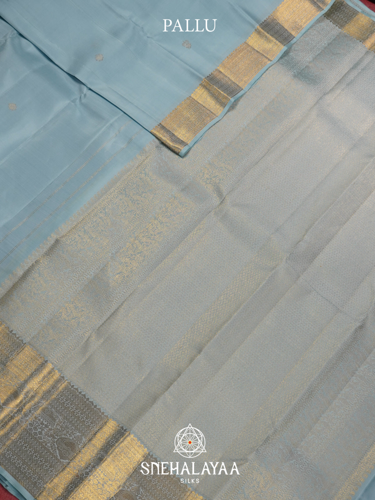 Ice Blue Kanjivaram Silk Saree
