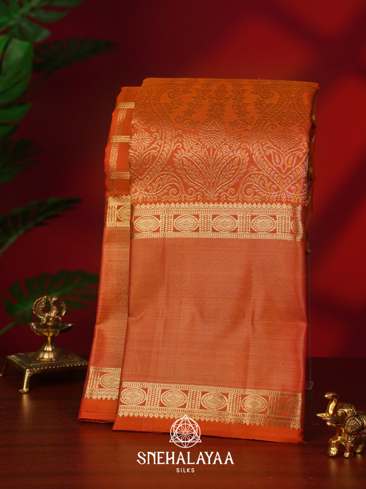 Rust Orange Kanjivaram Silk Saree