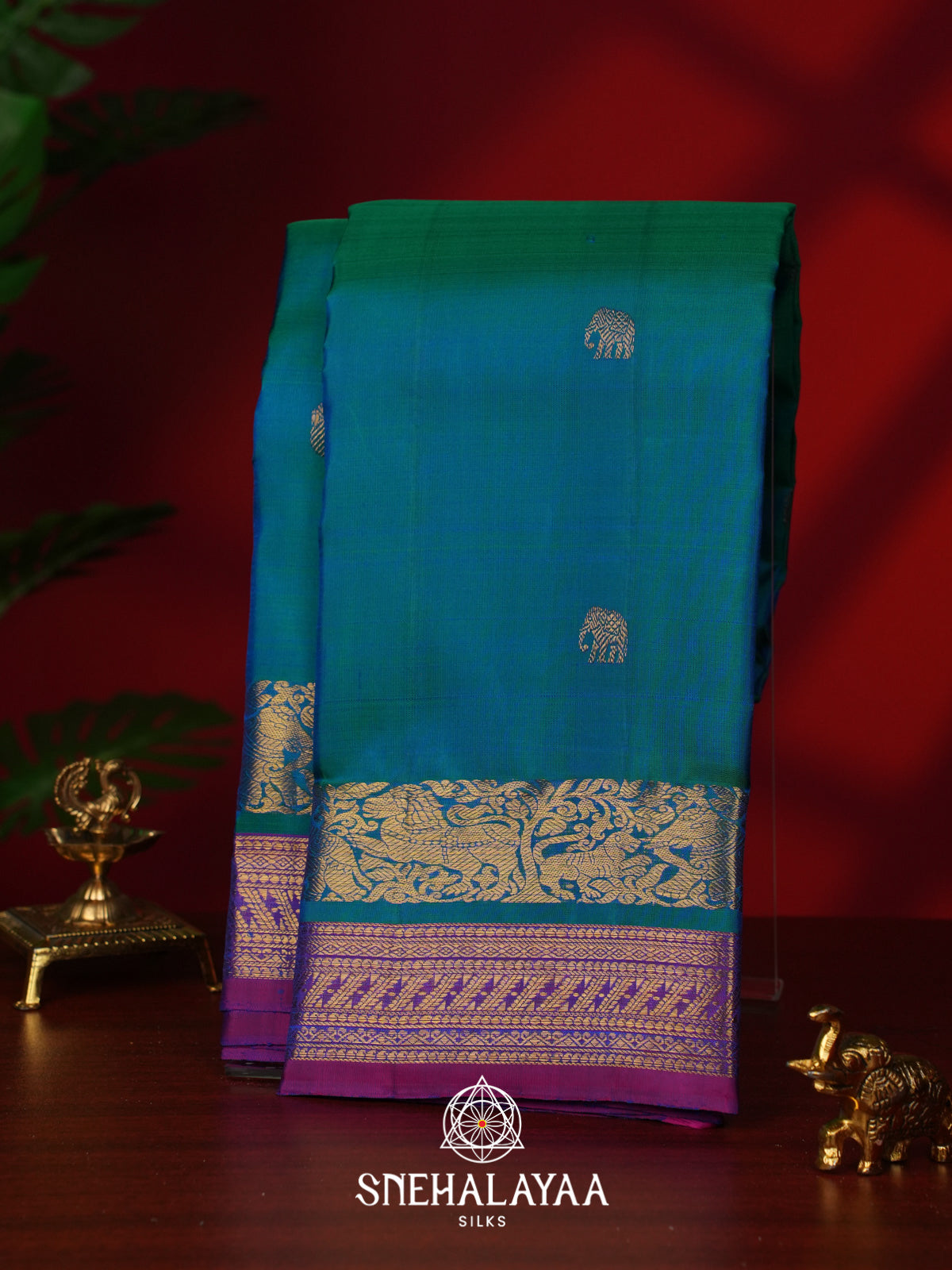 Peacock Blue Kanjivaram Silk Saree