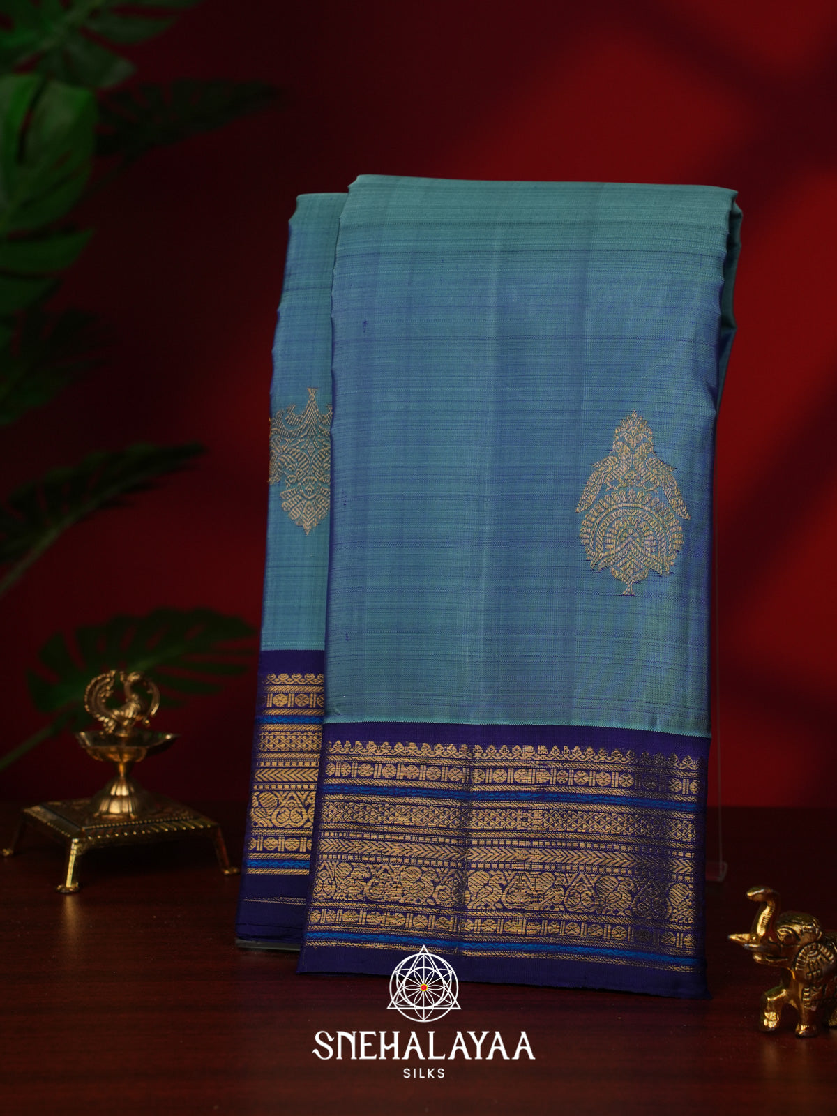 Ice blue Kanjivaram Silk Saree