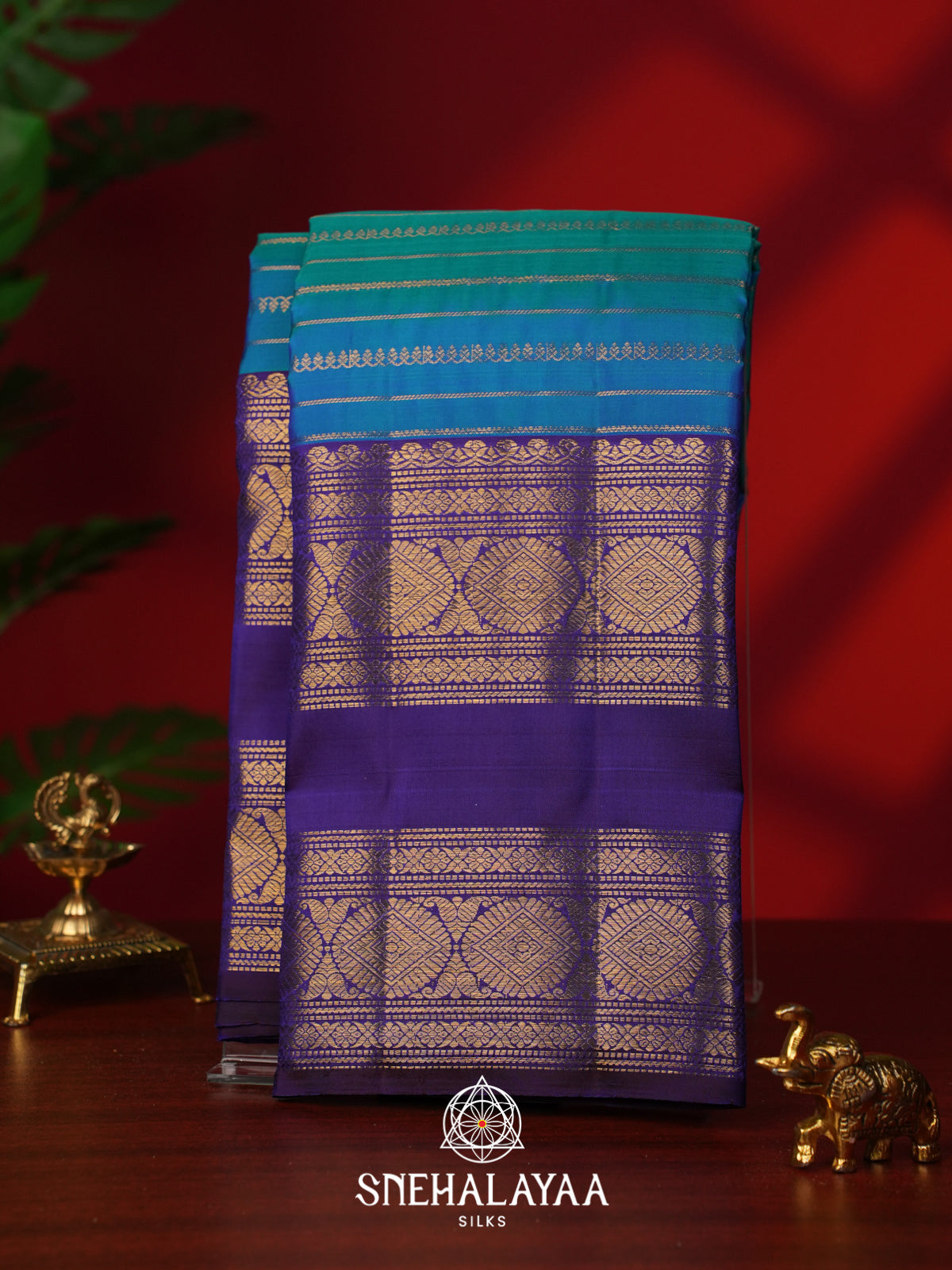 Aqua Blue Kanjivaram Silk Saree