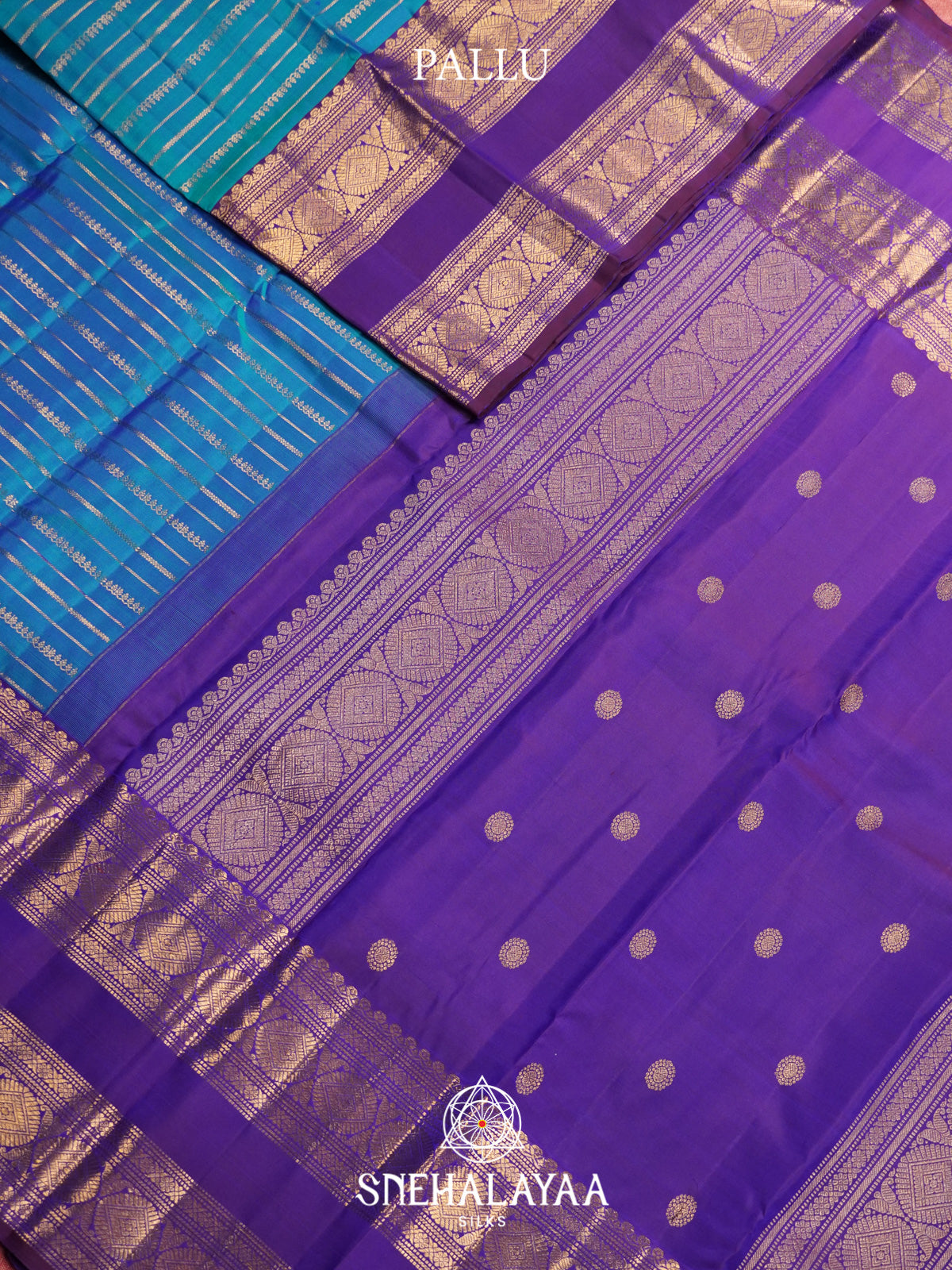 Aqua Blue Kanjivaram Silk Saree