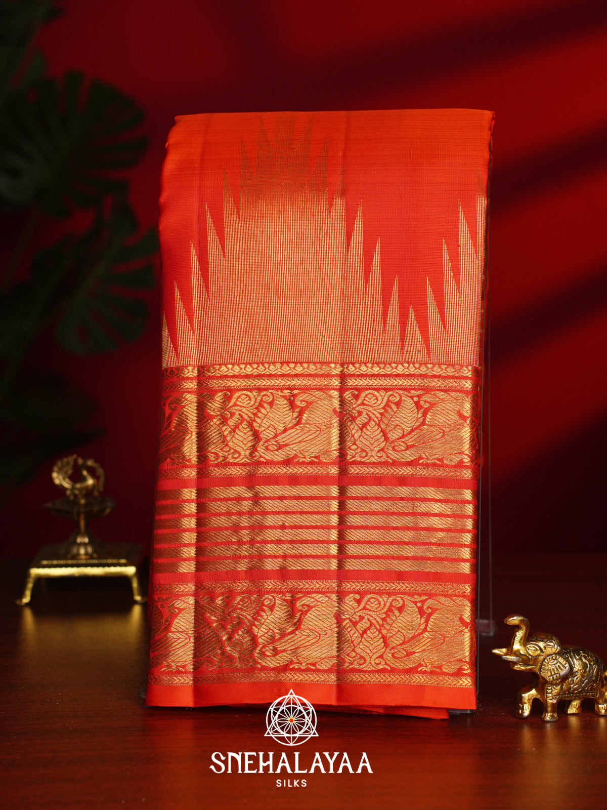 Rust Orange Kanjivaram Silk Saree