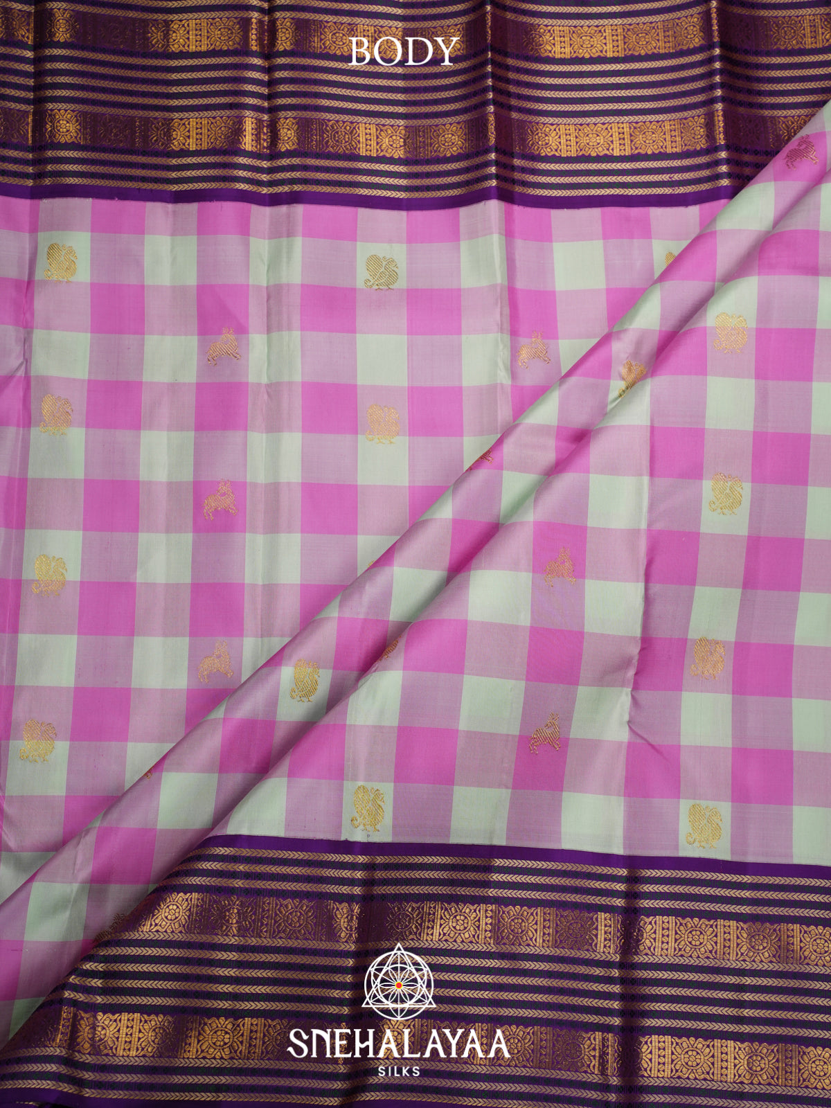 Pink Checks Kanjivaram Silk Saree