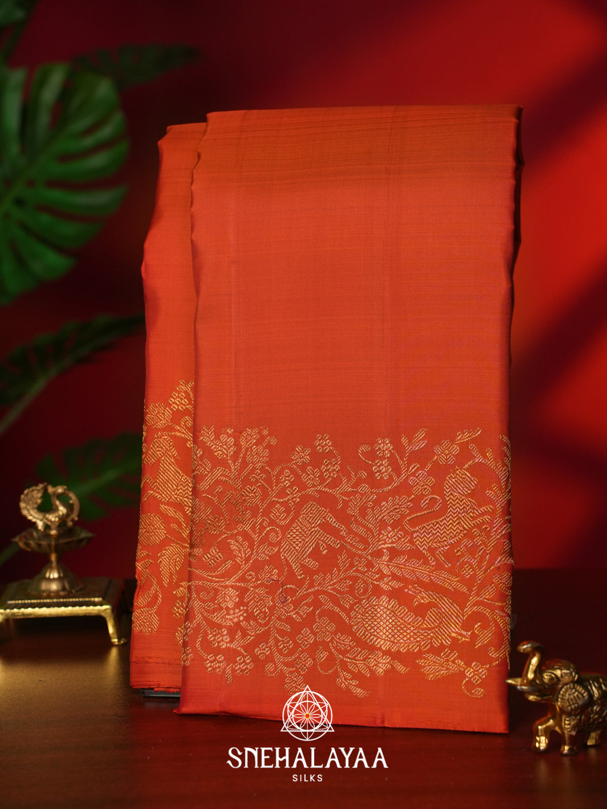 Rust Orange Kanjivaram Silk Saree