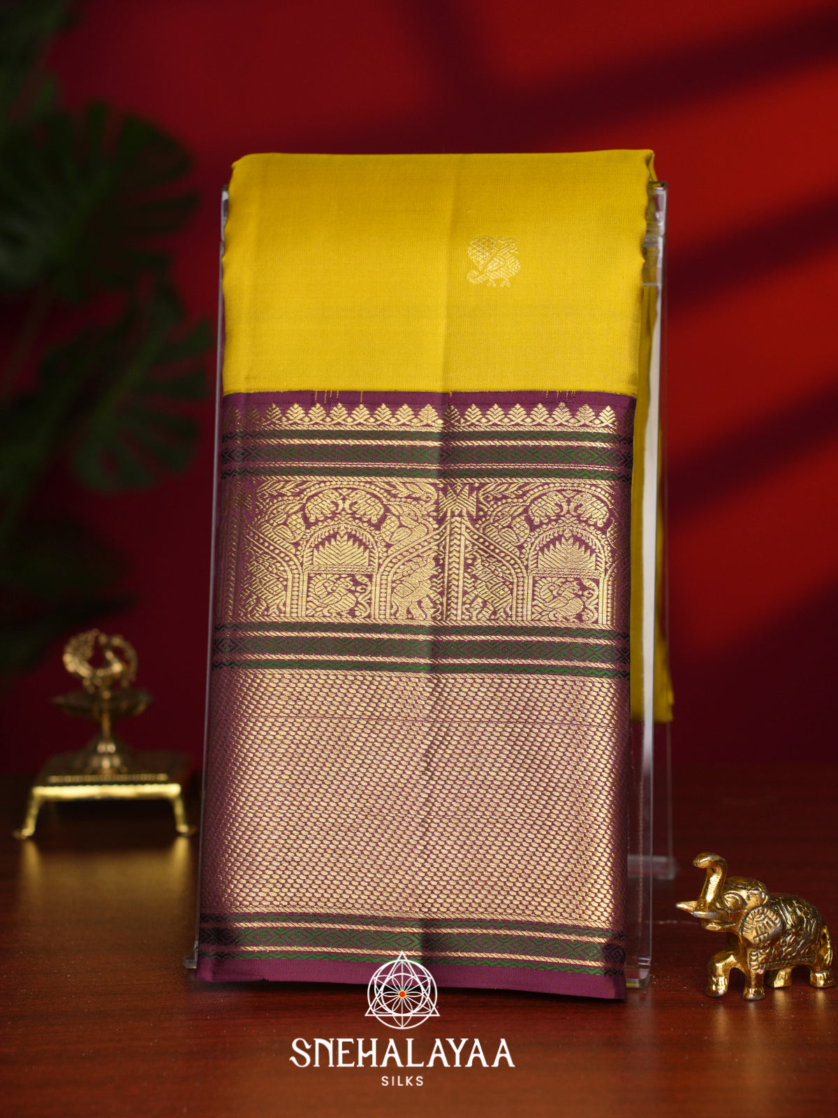 Lemon Yellow Kanjivaram Silk Saree