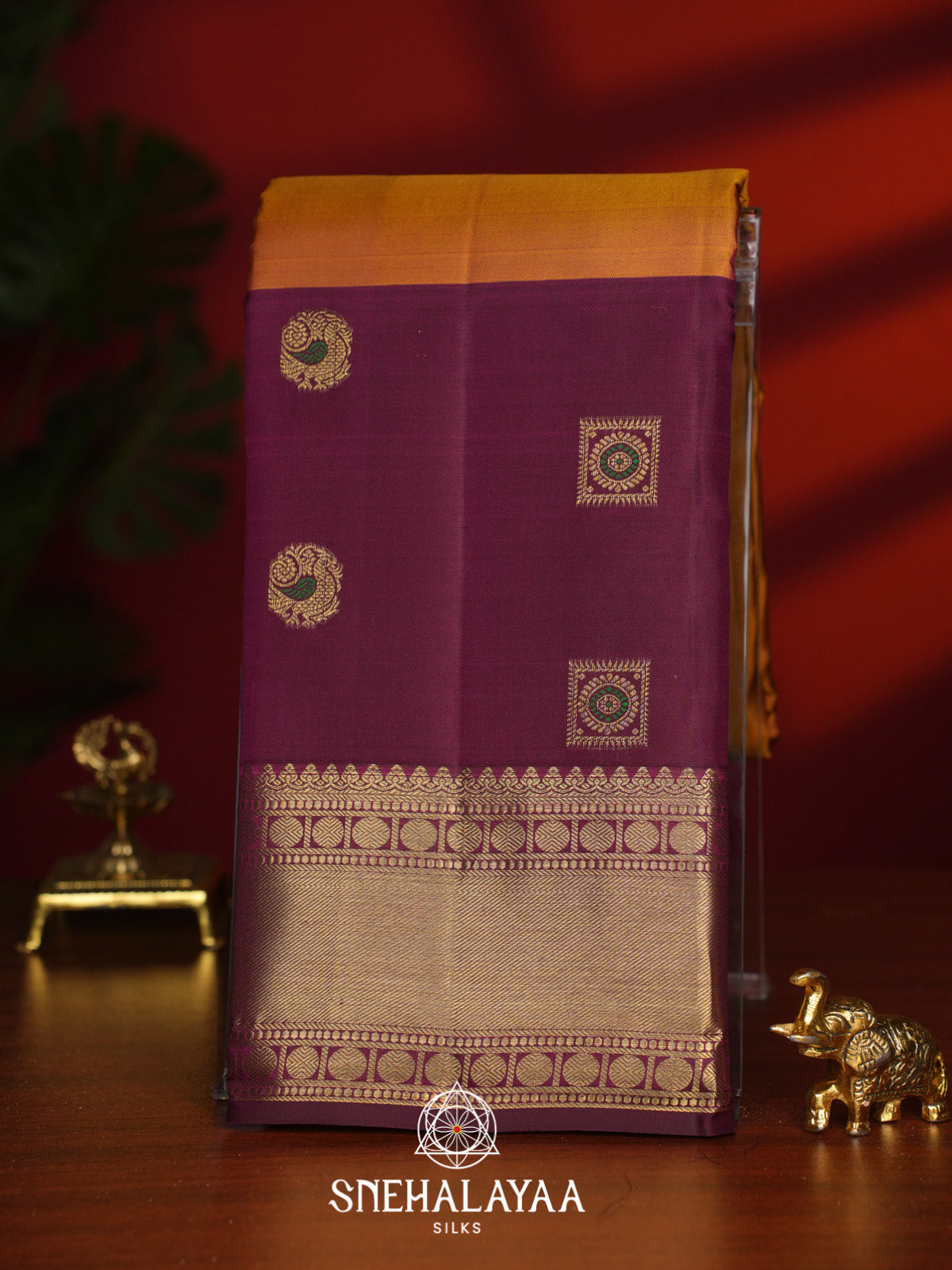 Burnt Orange Kanjivaram Silk Saree