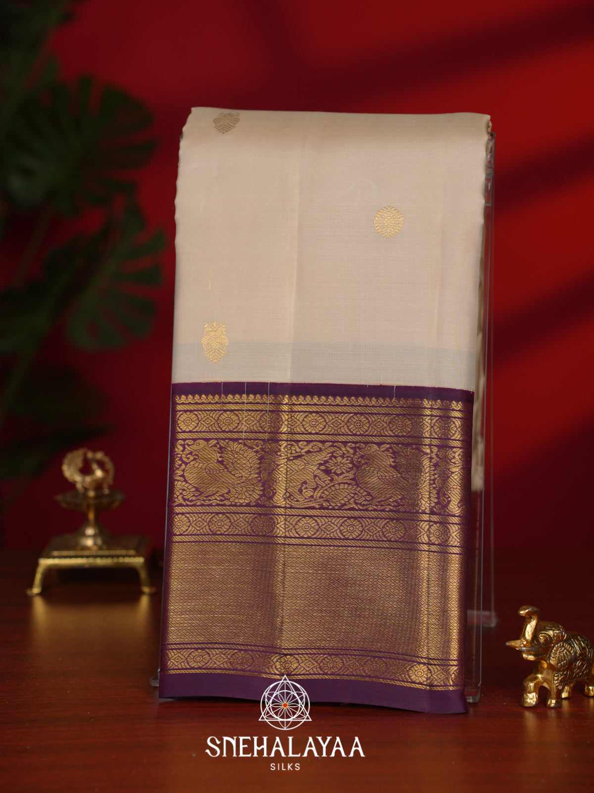 Cream Kanjivaram Silk Saree