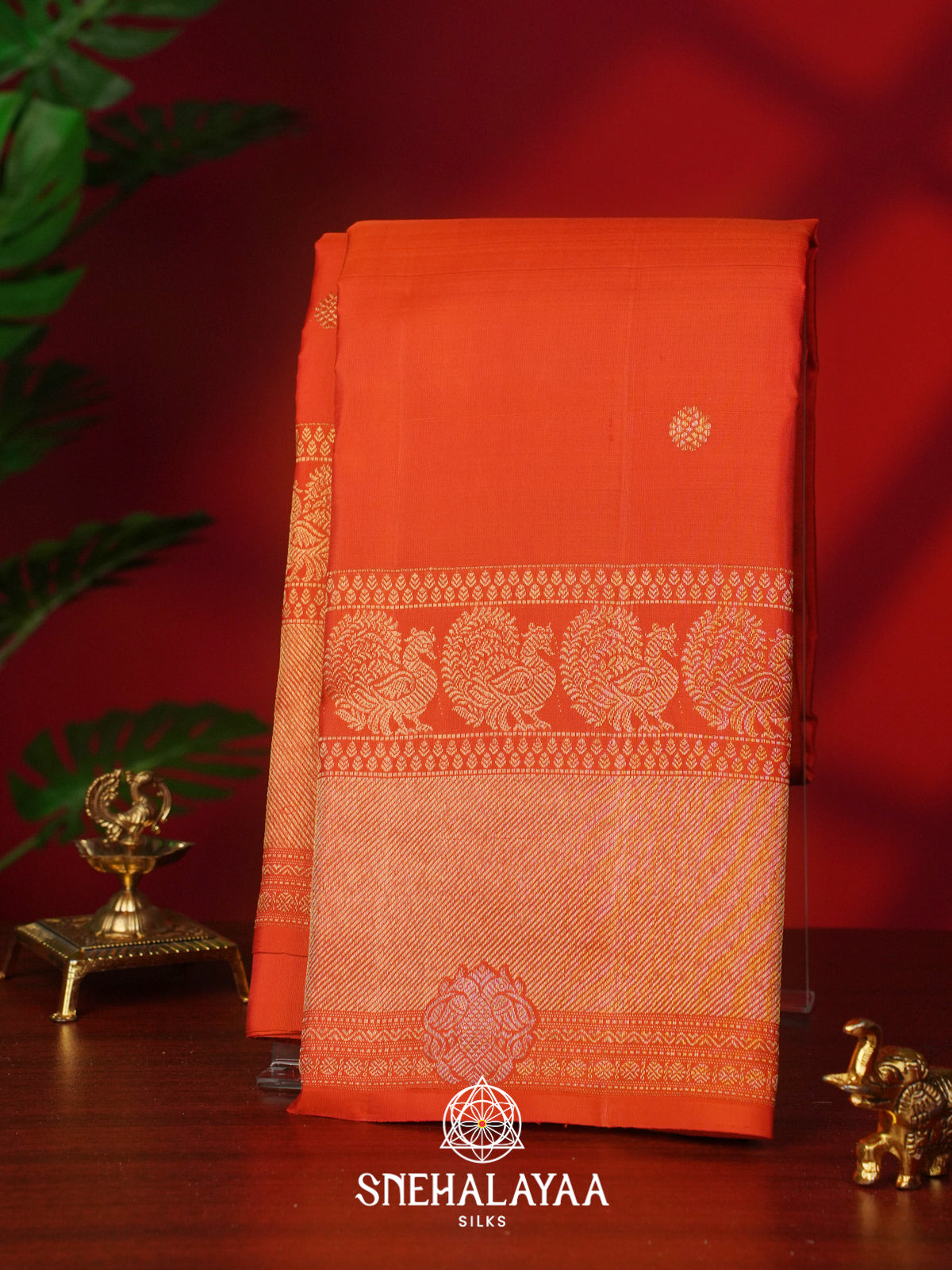 Rust Orange Kanjivaram Silk Saree