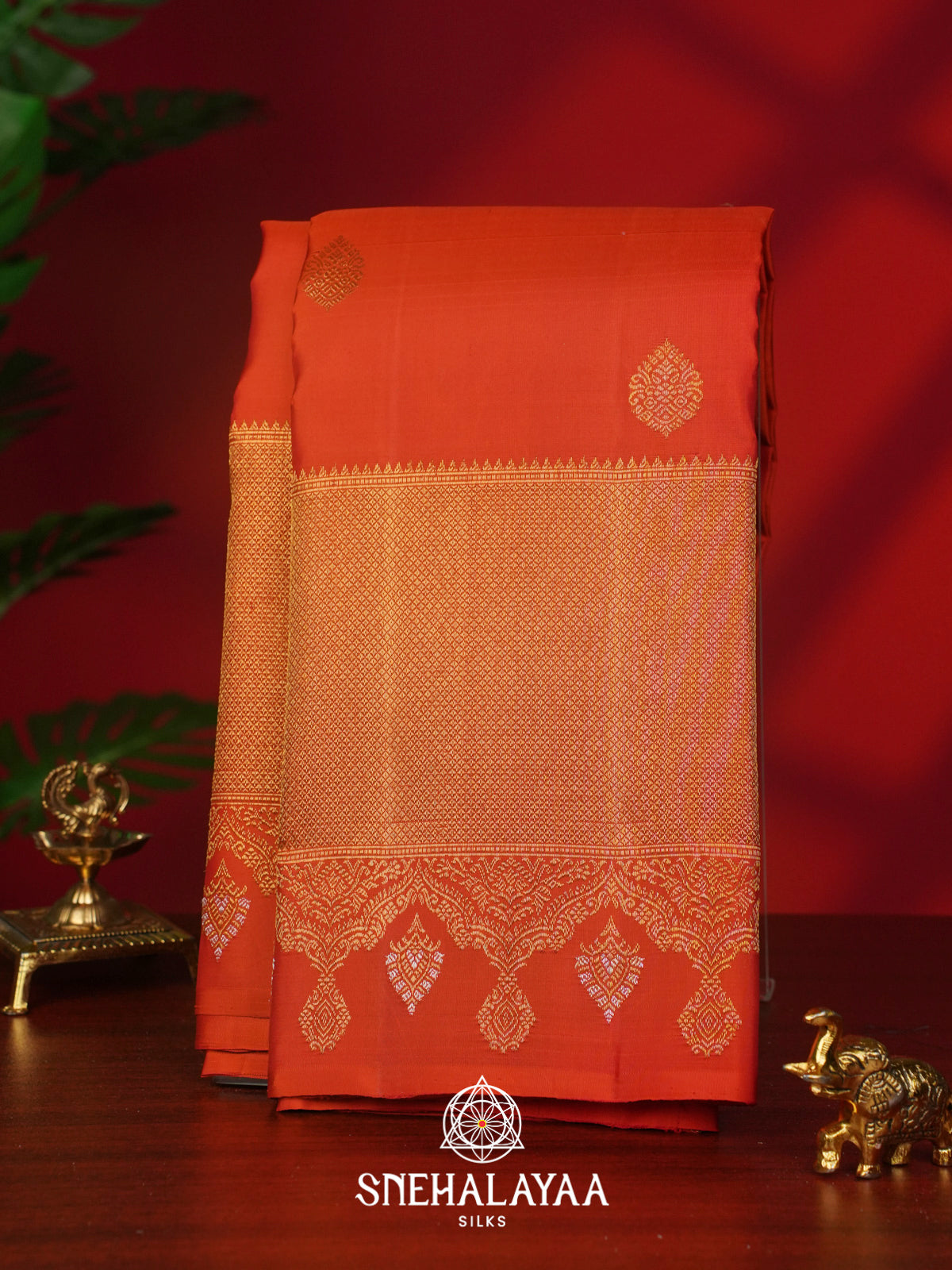 Rust Orange Kanjivaram Silk Saree