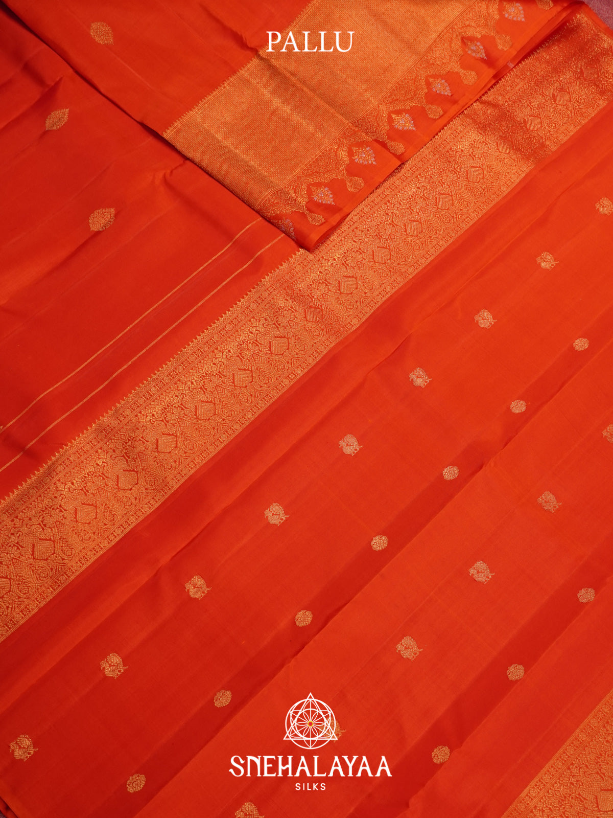 Rust Orange Kanjivaram Silk Saree