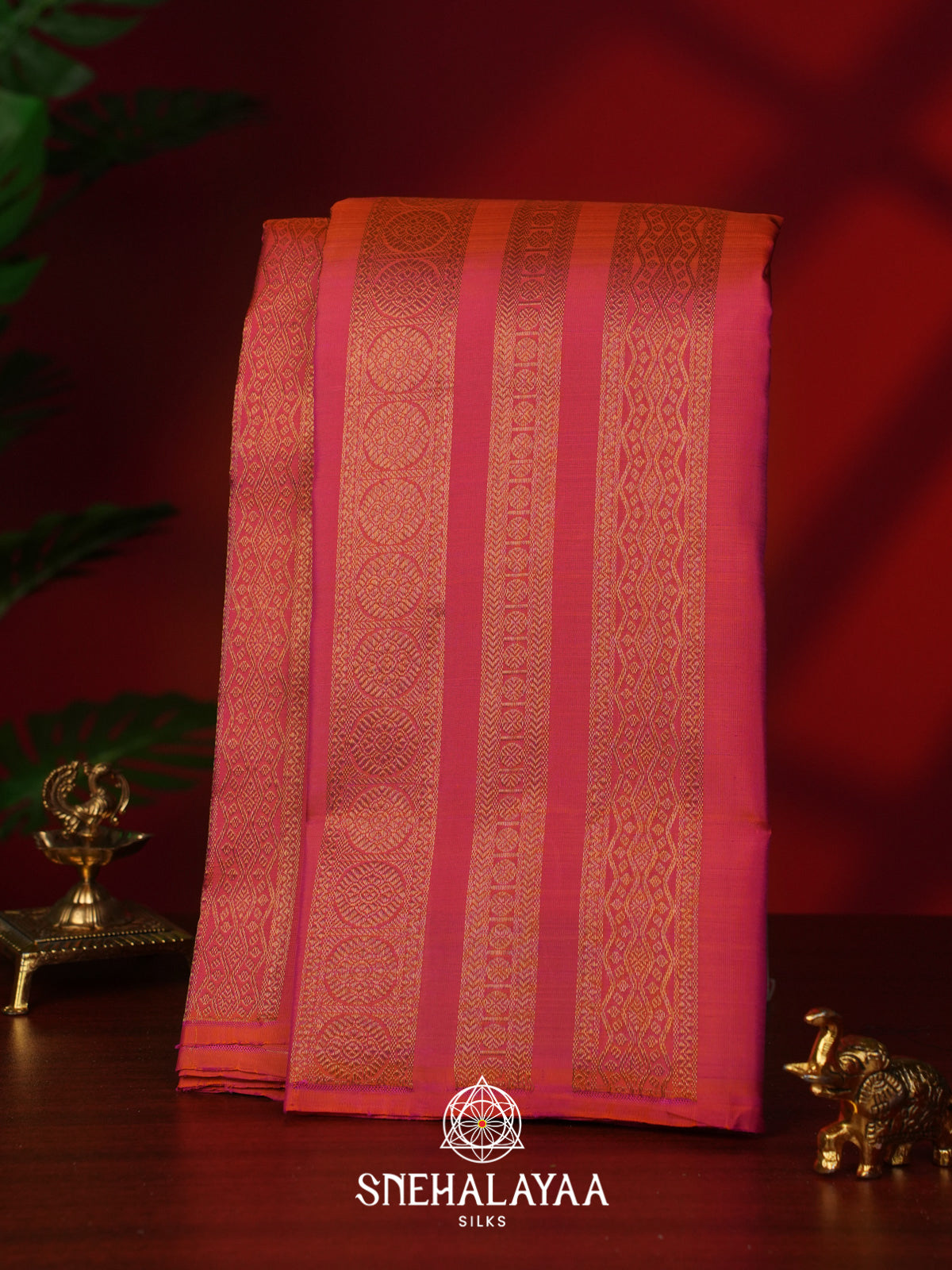 Coral Orange Kanjivaram Silk Saree
