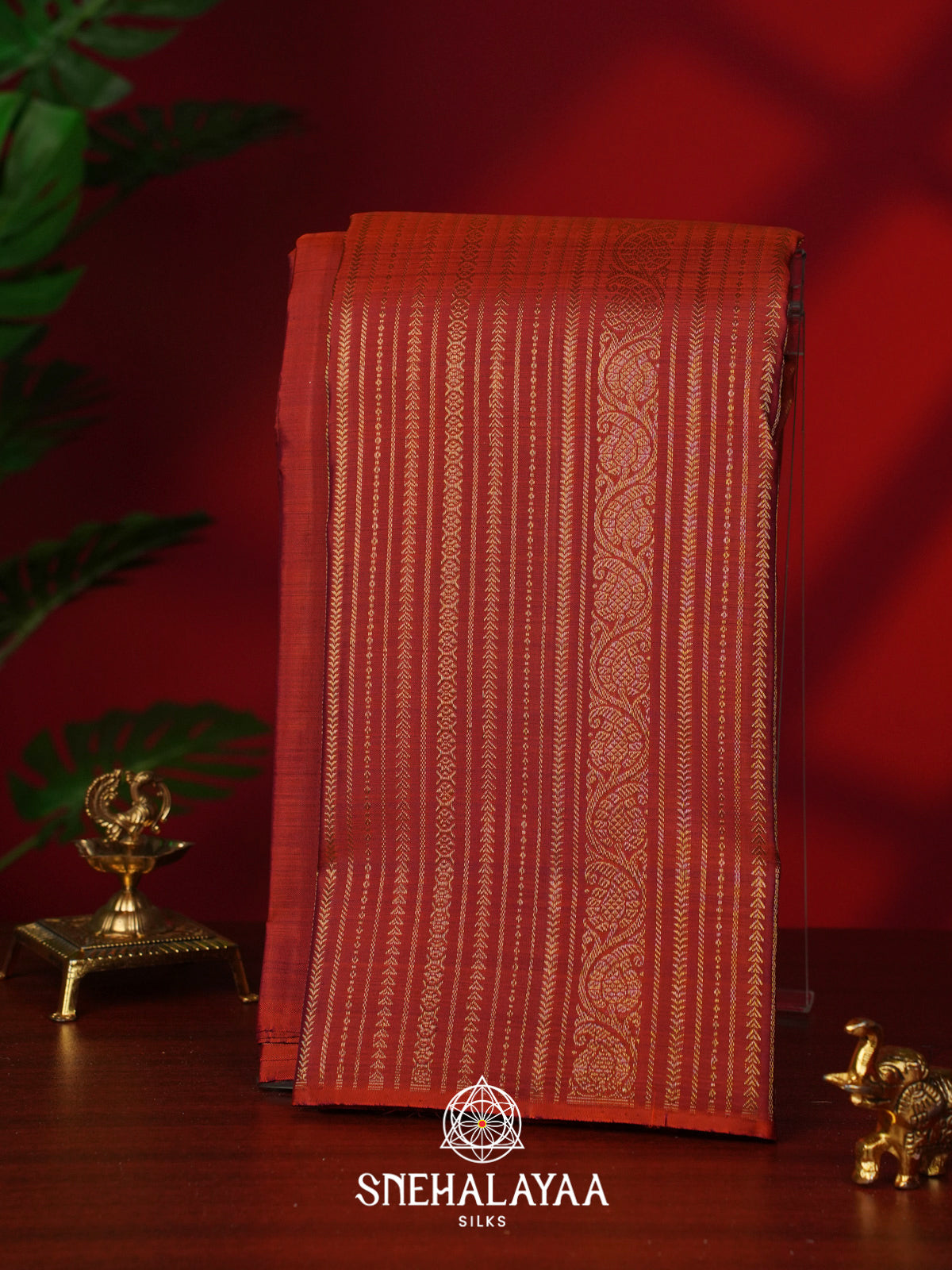 Burnt Orange Kanjivaram Silk Saree