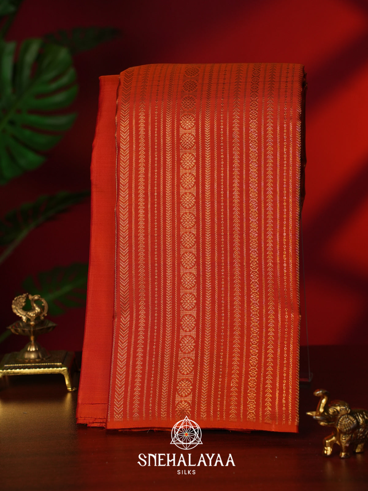 Rust Orange Kanjivaram Silk Saree
