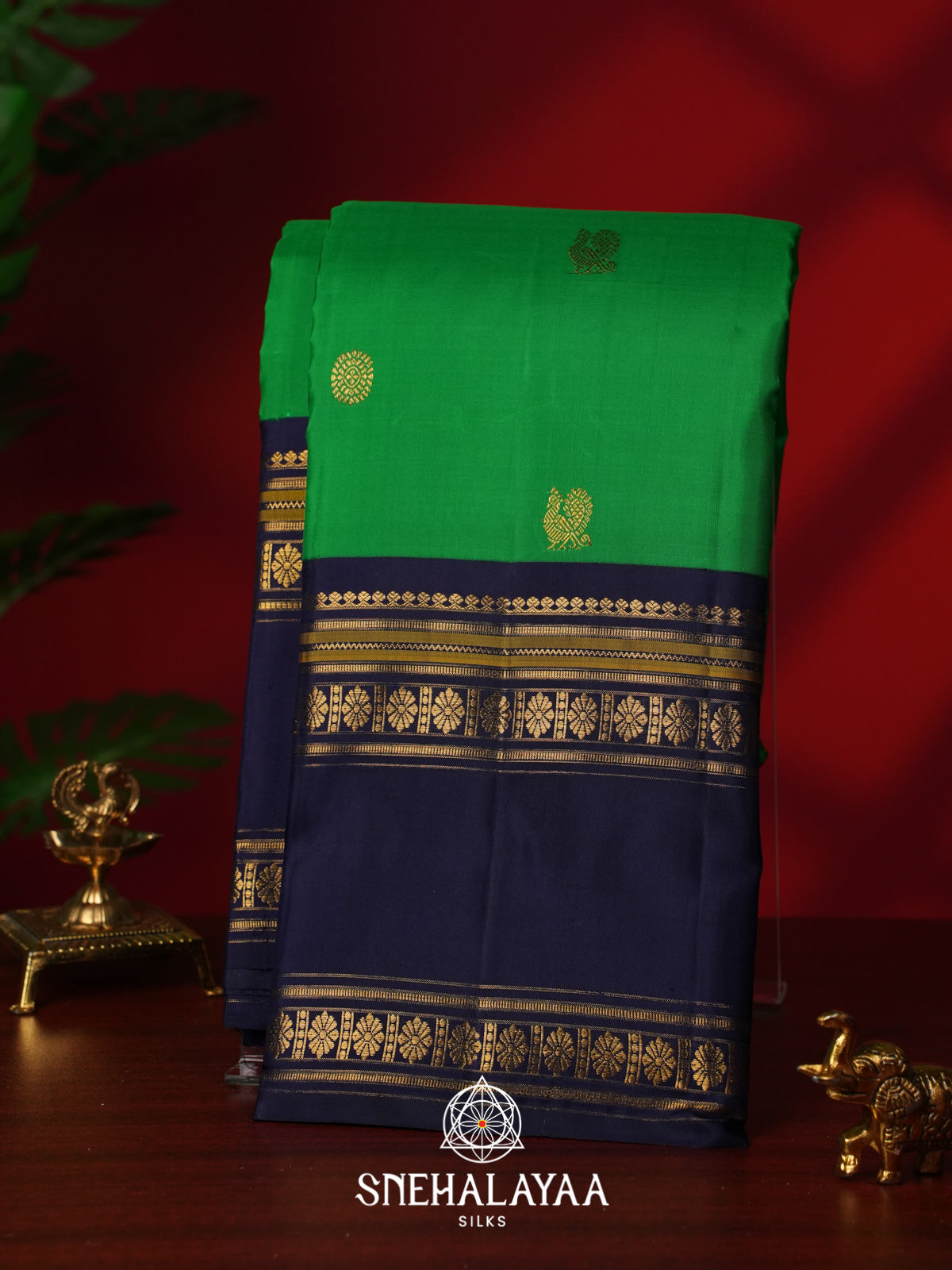 Parrot Green Kanjivaram Silk Saree