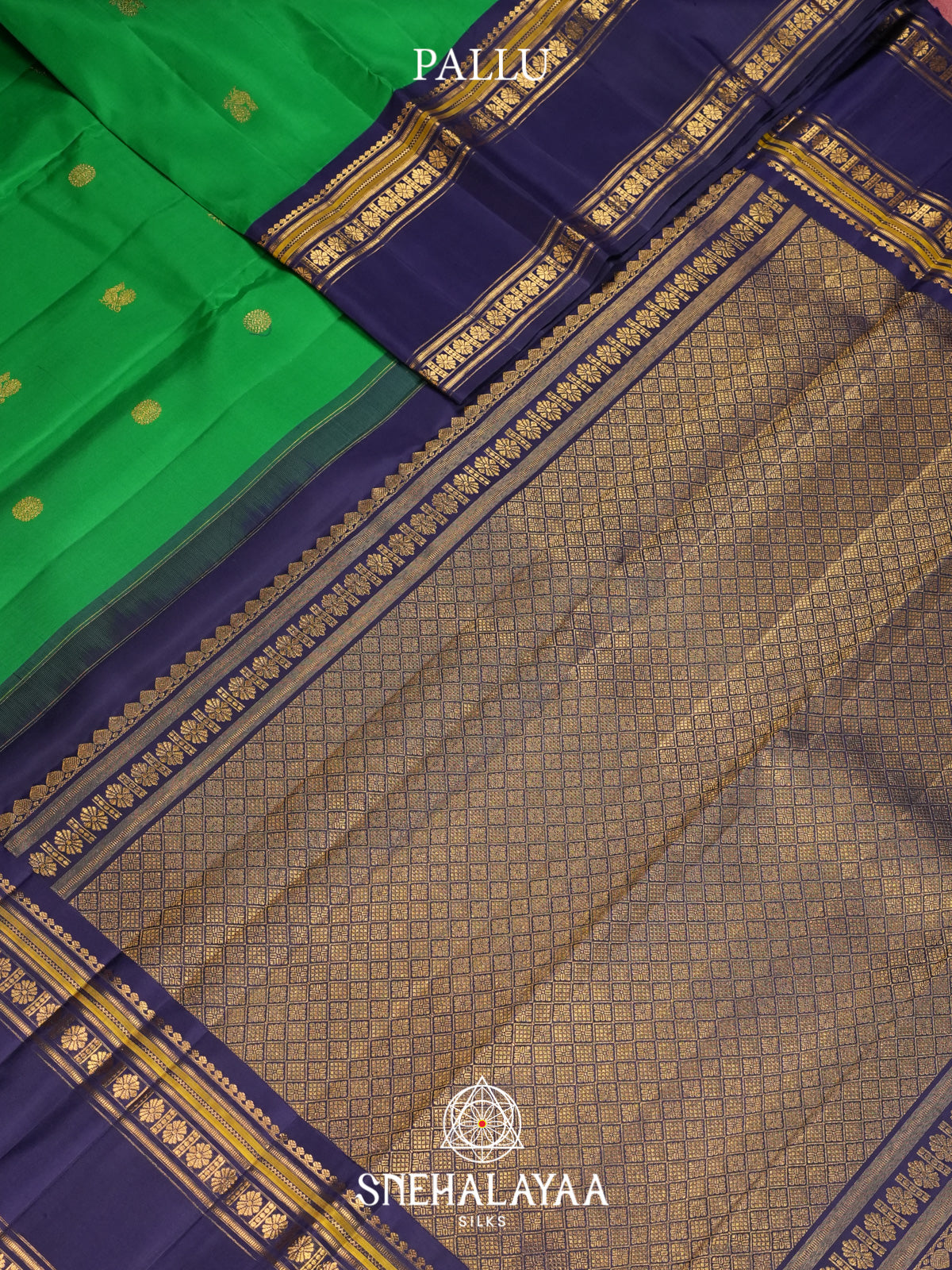 Parrot Green Kanjivaram Silk Saree