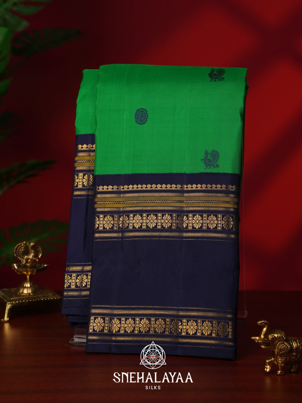 Parrot Green Kanjivaram Silk Saree