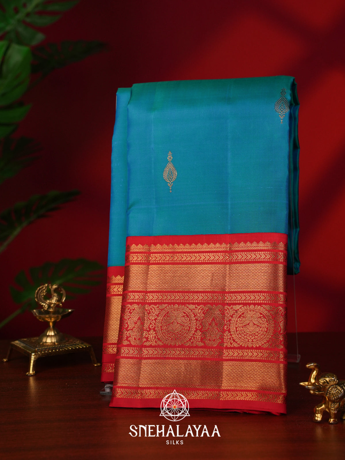 Aqua Blue Kanjivaram Silk Saree