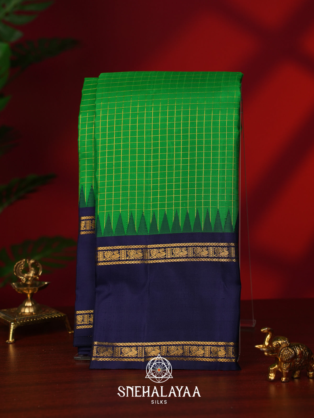 Parrot Green Kanjivaram Silk Saree