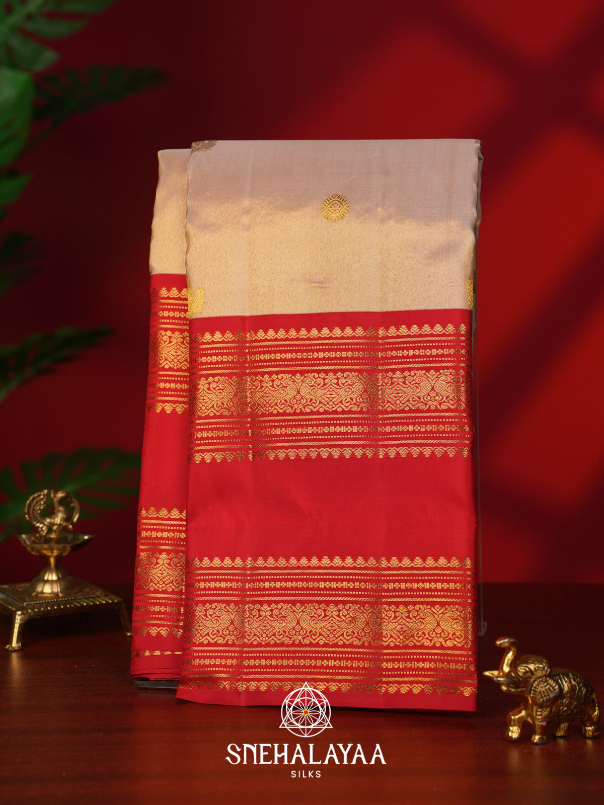 Cream Kanjivaram Silk Saree