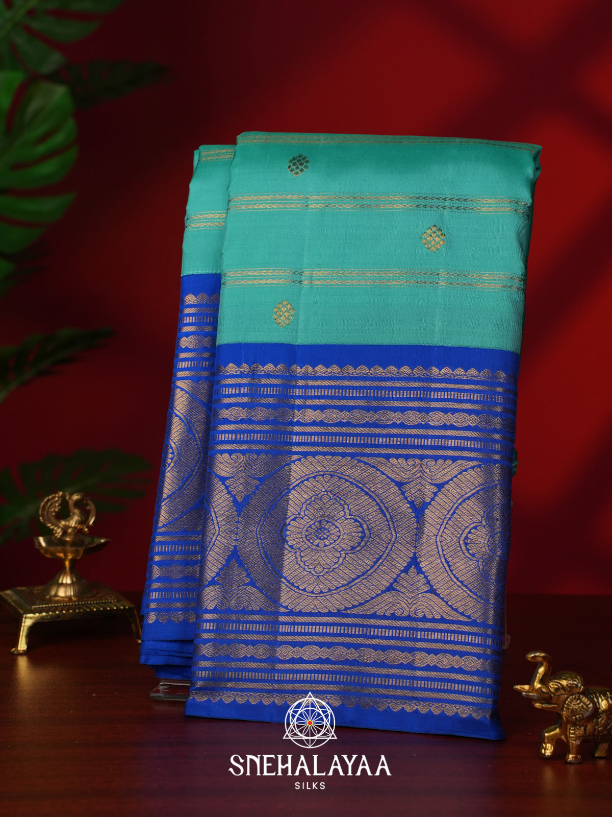 Teal Blue Kanjivaram Silk Saree