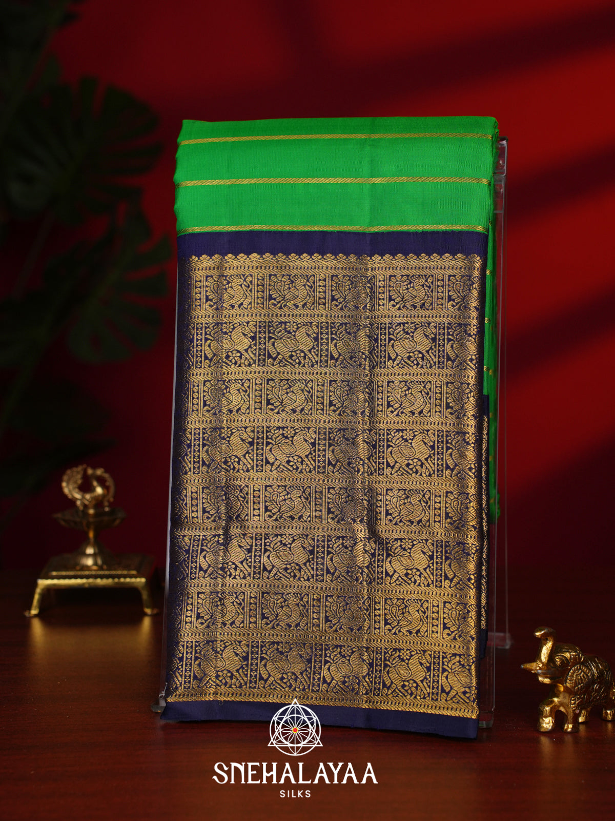Parrot Green Kanjivaram Silk Saree