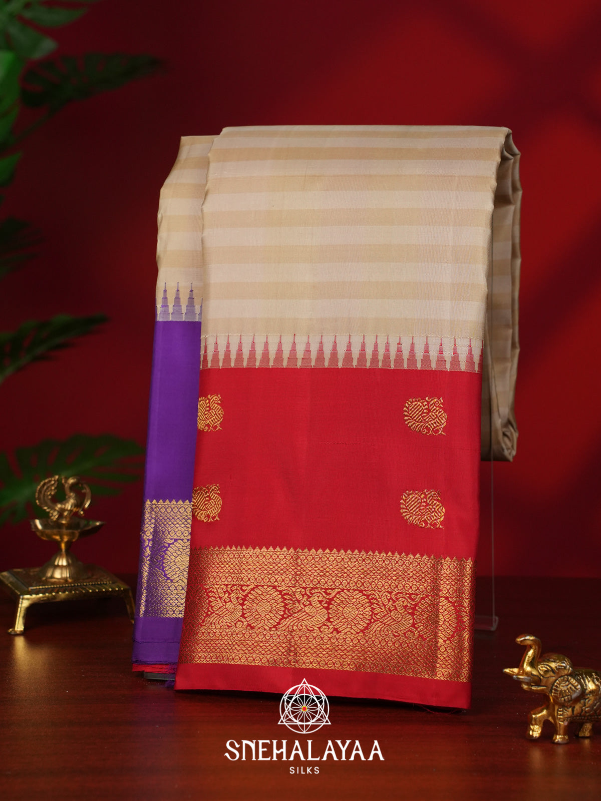 Cream Kanjivaram Silk Saree