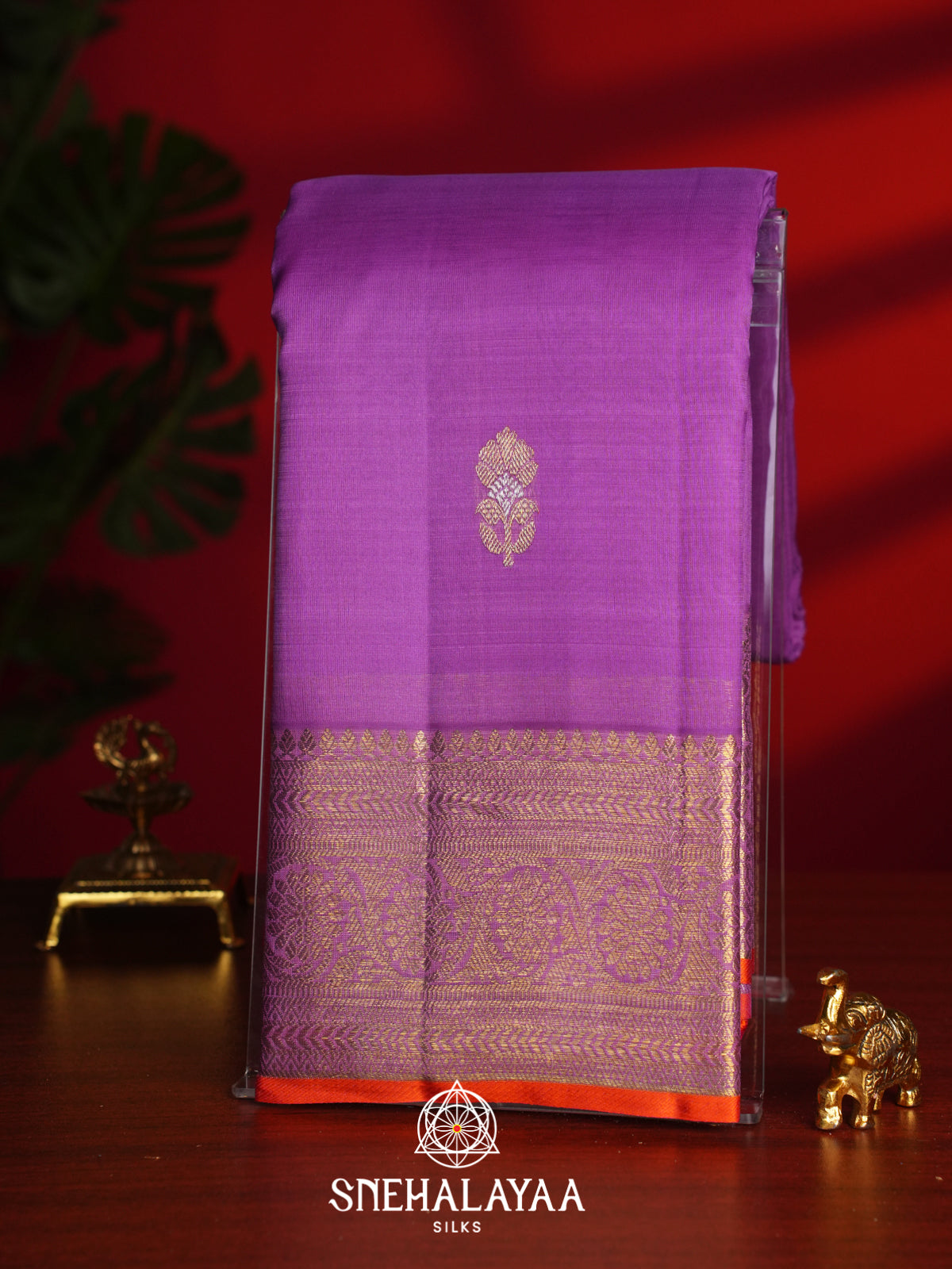 Violet Kanchi Kora Silk Saree with Zari Border