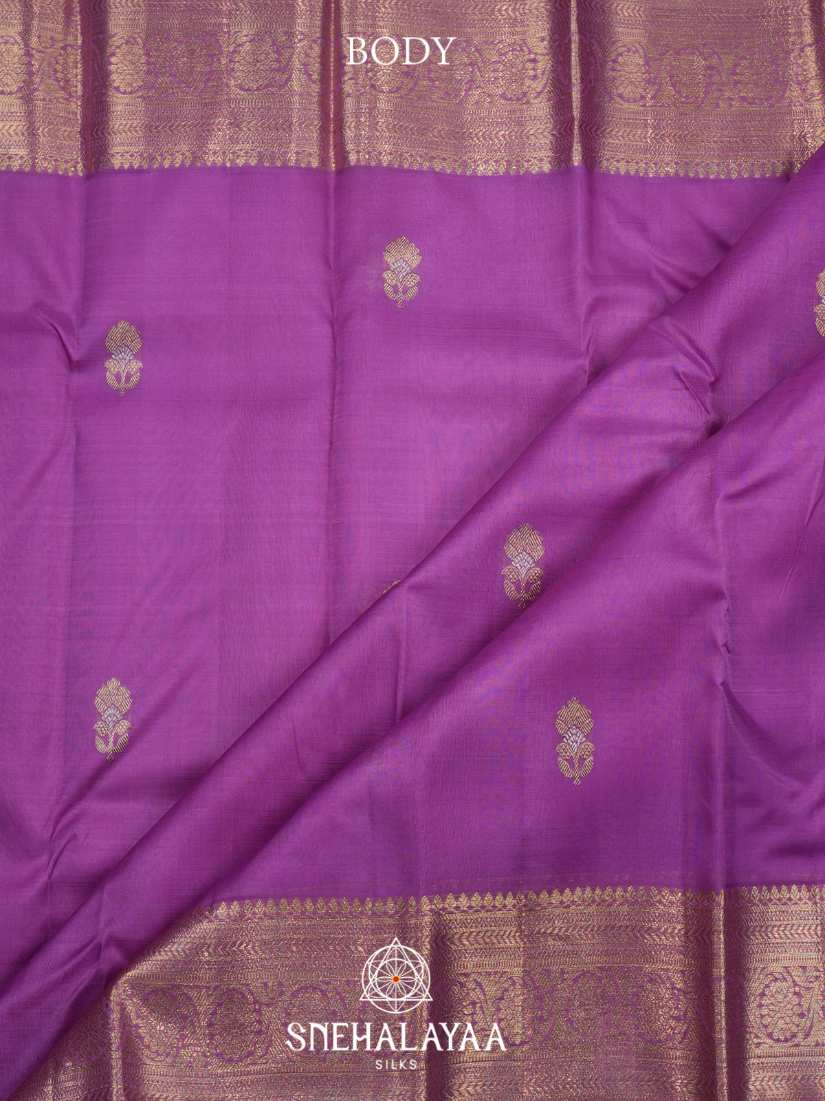 Violet Kanchi Kora Silk Saree with Zari Border