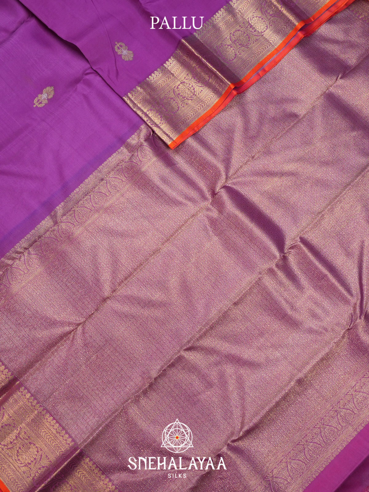 Violet Kanchi Kora Silk Saree with Zari Border