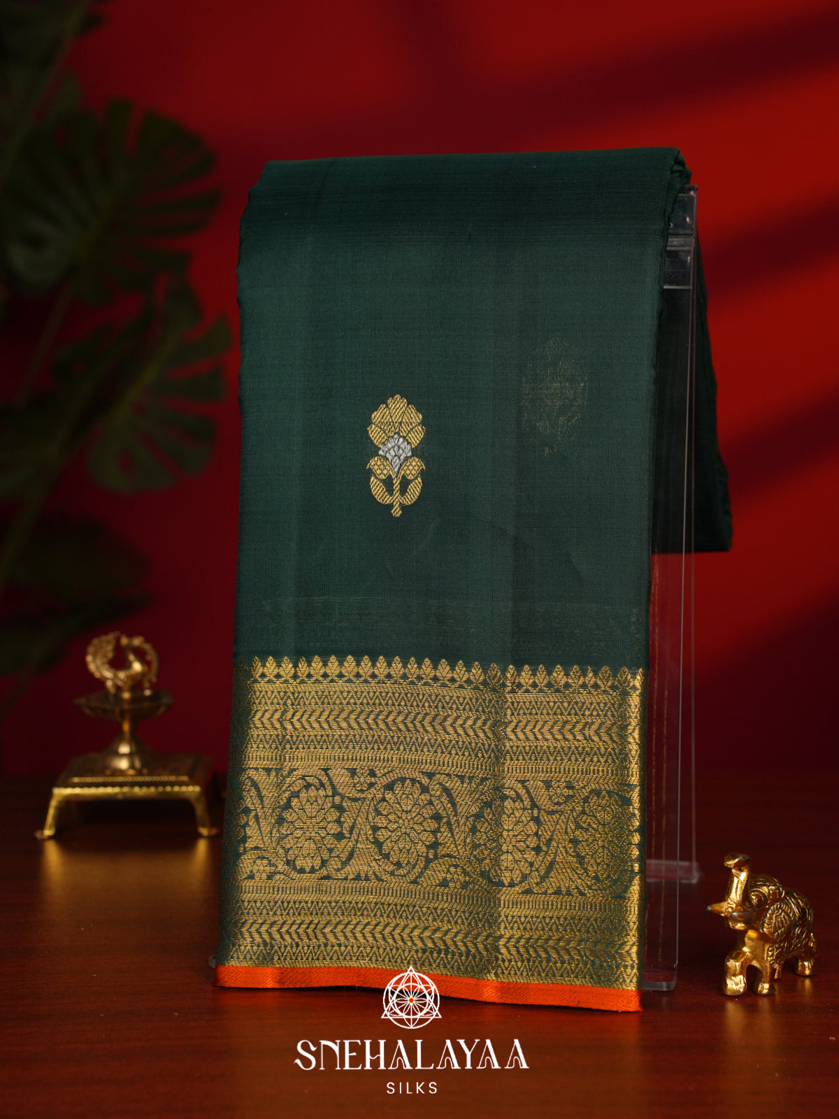 Forest Green Kanchi Kora Silk Saree with Zari Border