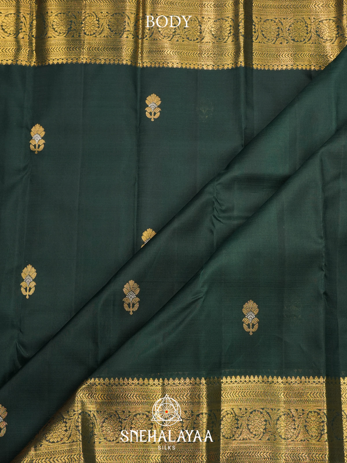 Forest Green Kanchi Kora Silk Saree with Zari Border