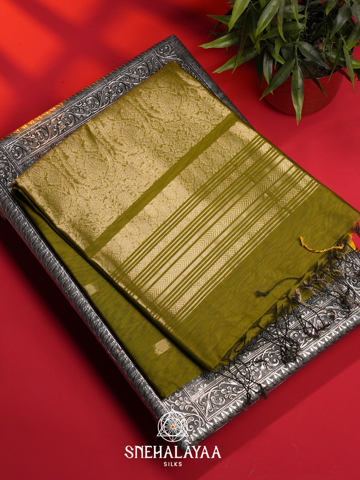 Mehendi Green Kora Silk Cotton Saree