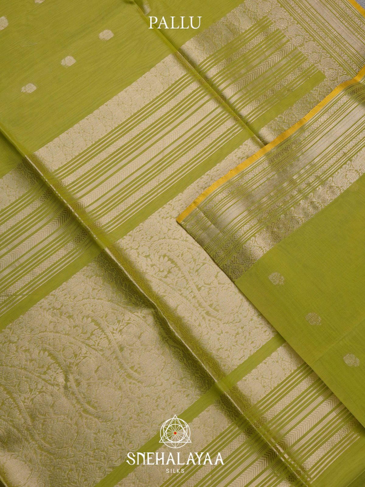 Lime Green Kora Silk Cotton Saree