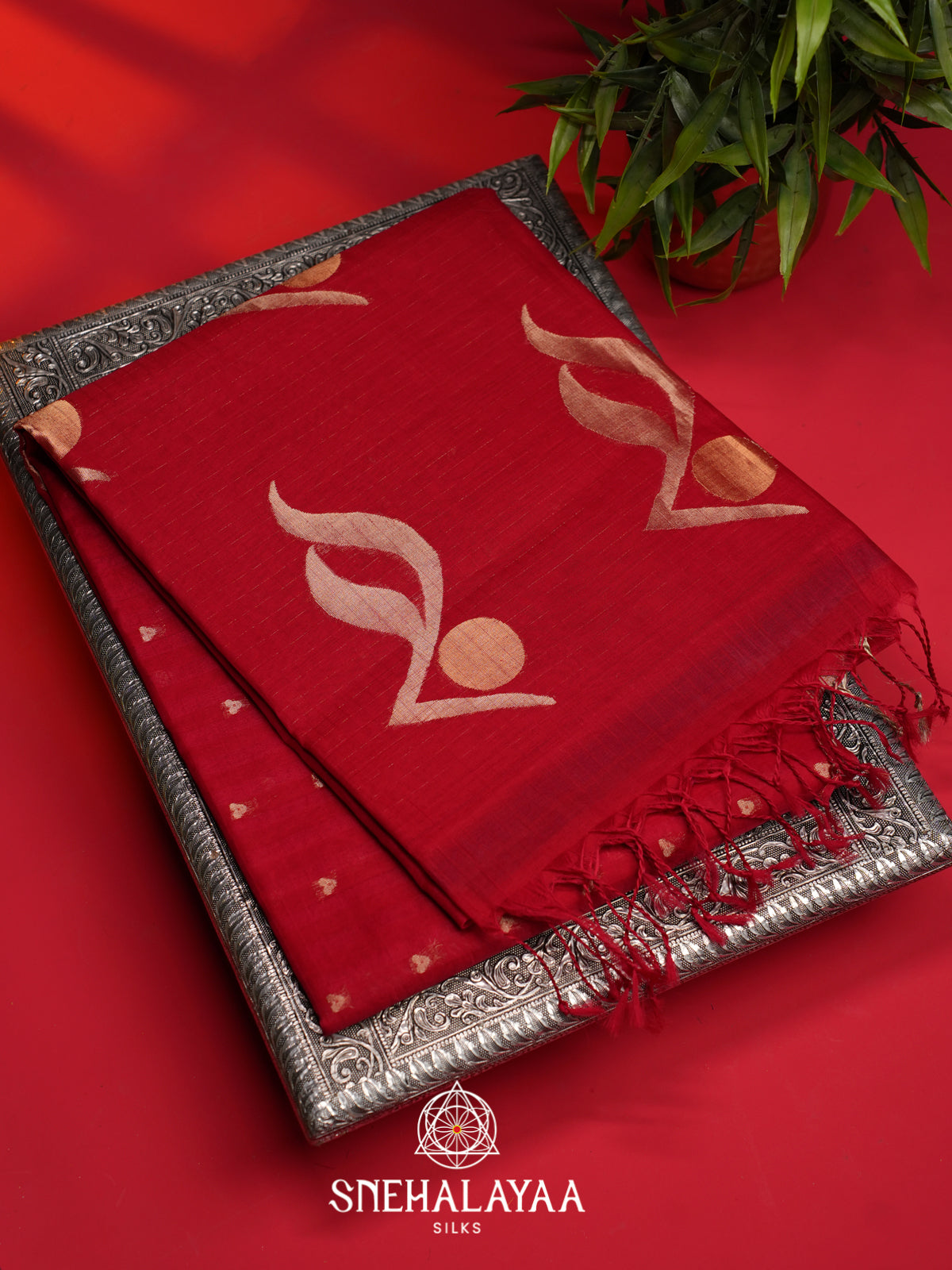 Maroon Kora Silk Cotton Saree