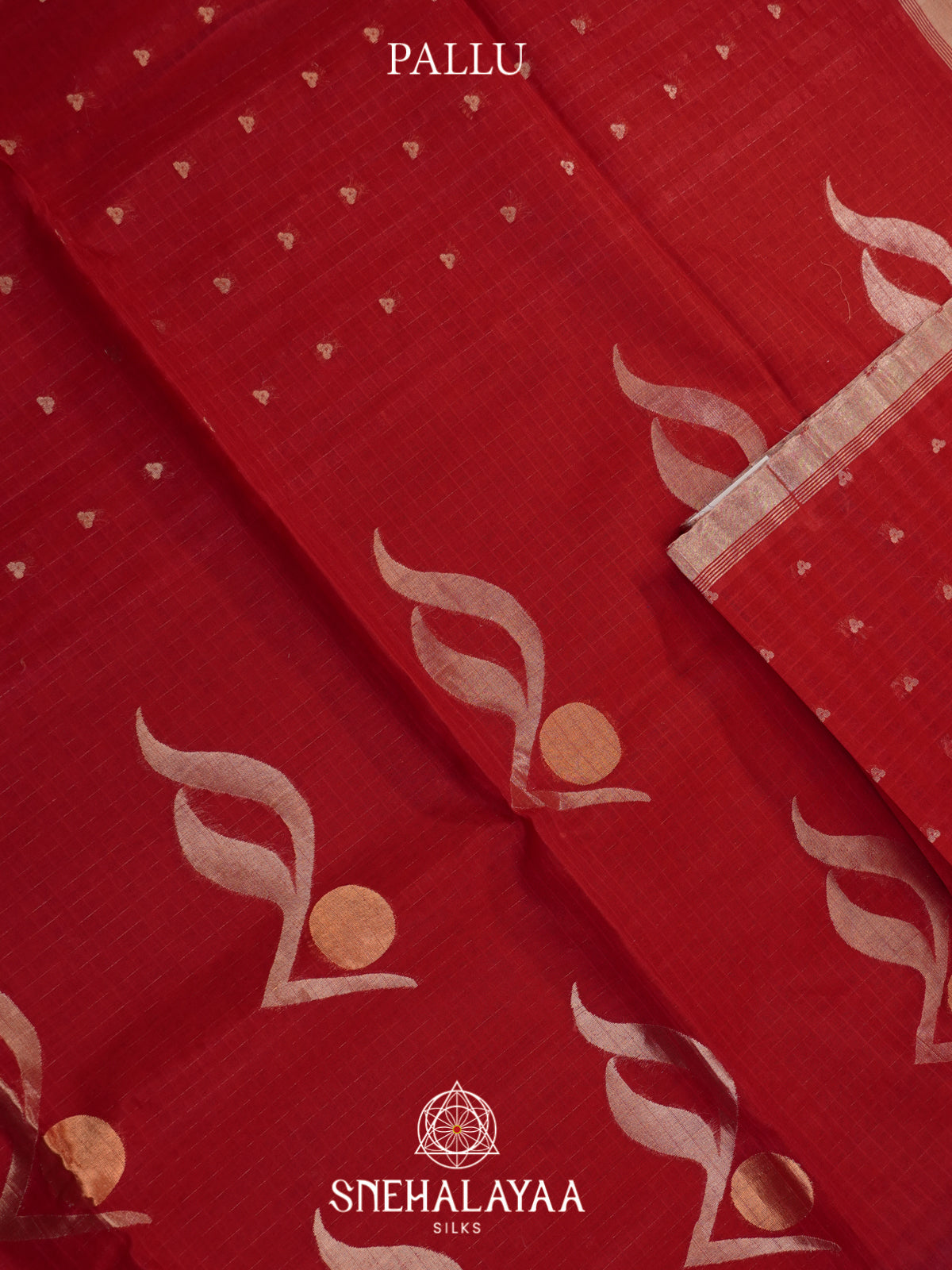 Maroon Kora Silk Cotton Saree