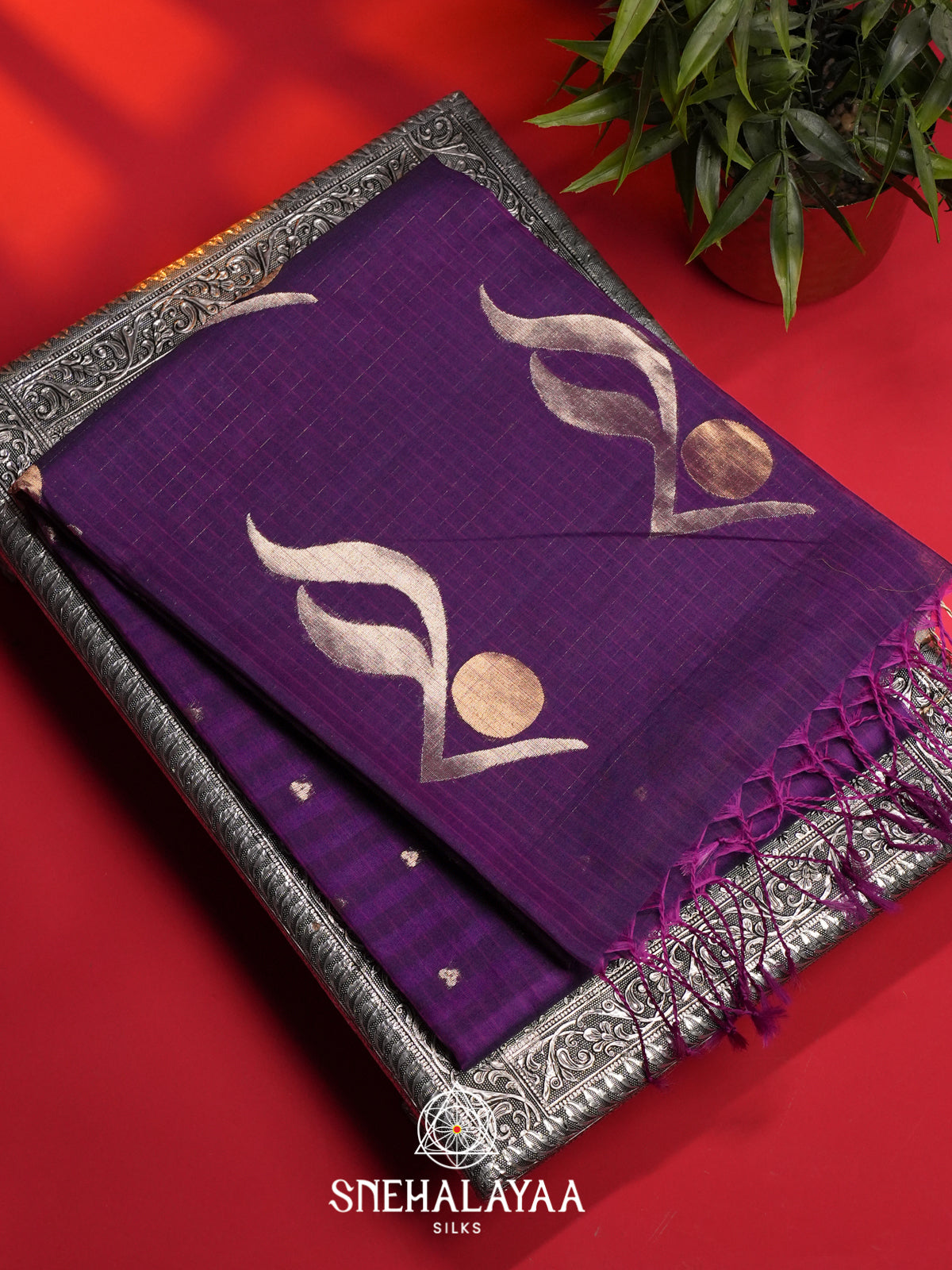 Purple Kora Silk Cotton Saree