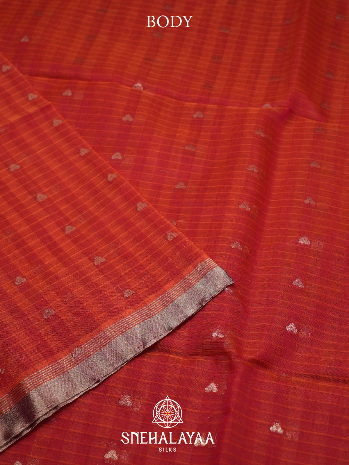 Vermilion Red Kora Silk Cotton Saree