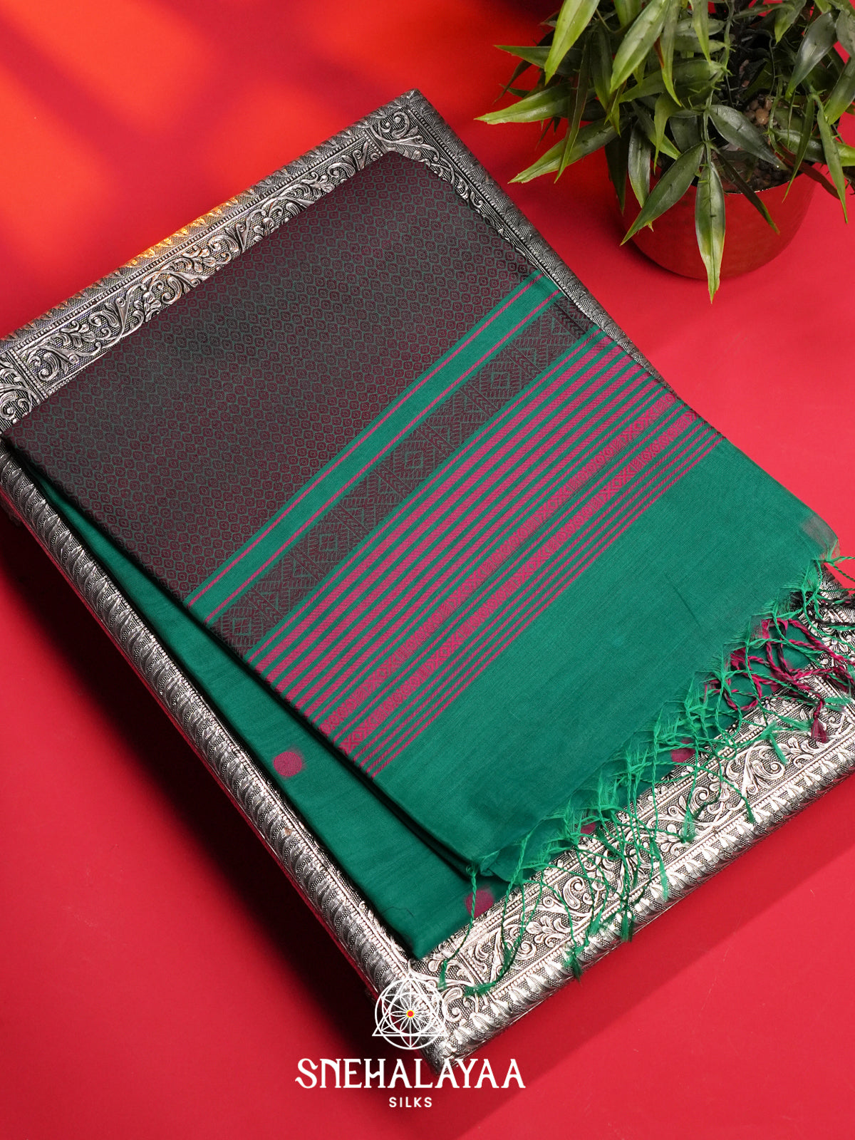 Teal Green Kora Silk Cotton Saree