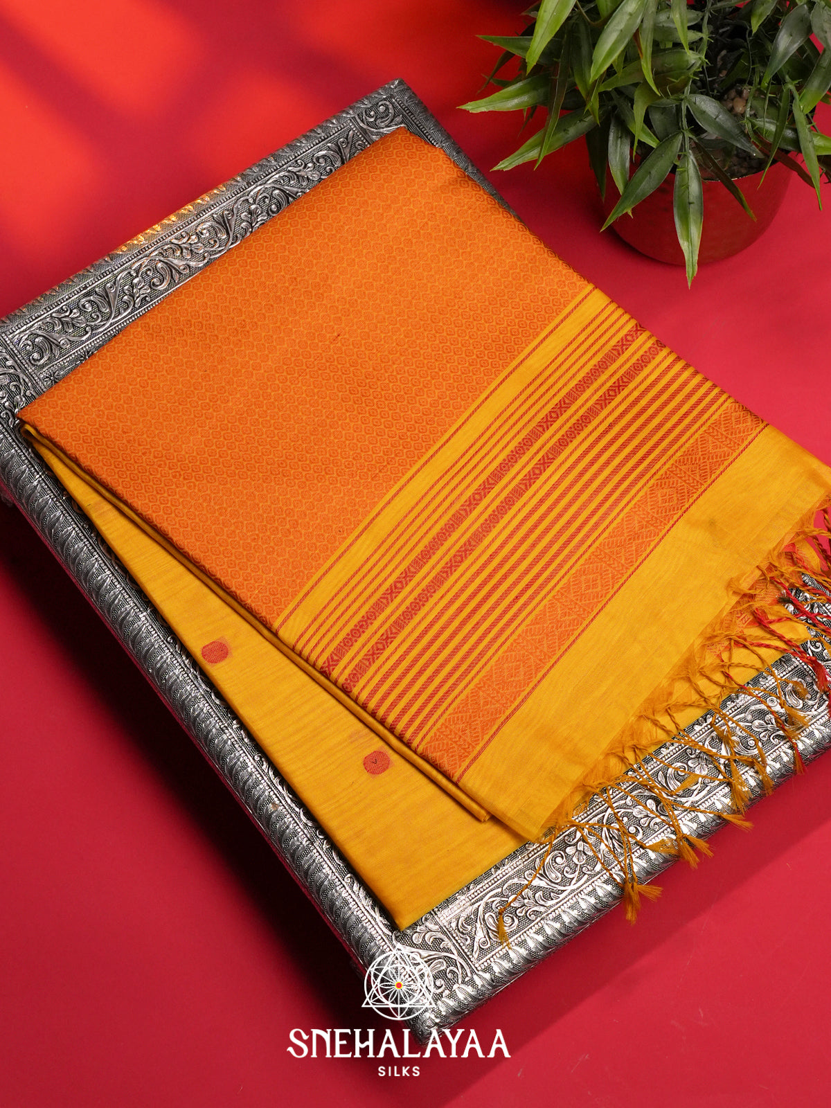 Yellow Kora Silk Cotton Saree