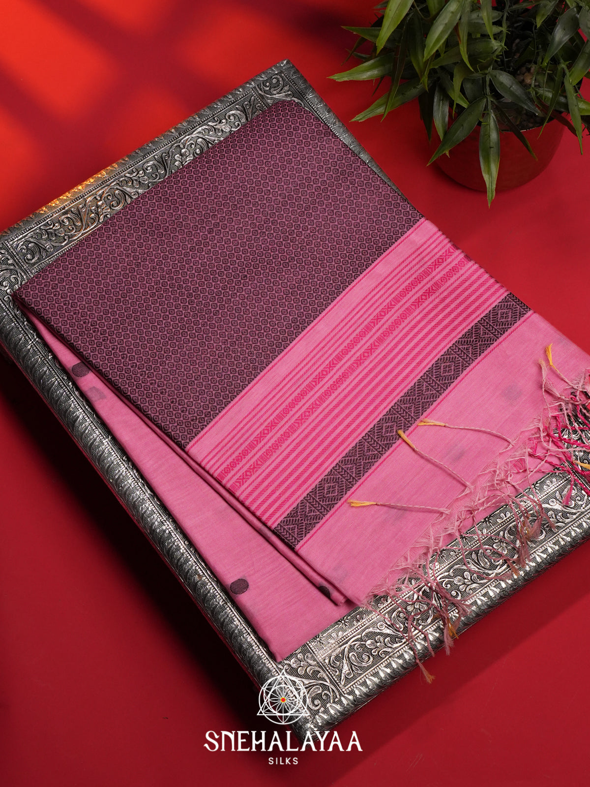 Pink Kora Silk Cotton Saree